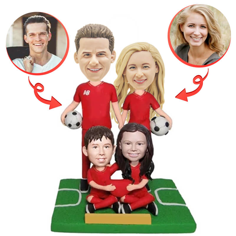 Custom Family of Four Sports Bobbleheads - Personalized Figurines for Sports Fans | Perfect for Home Decor, Office Display & Gift Giving