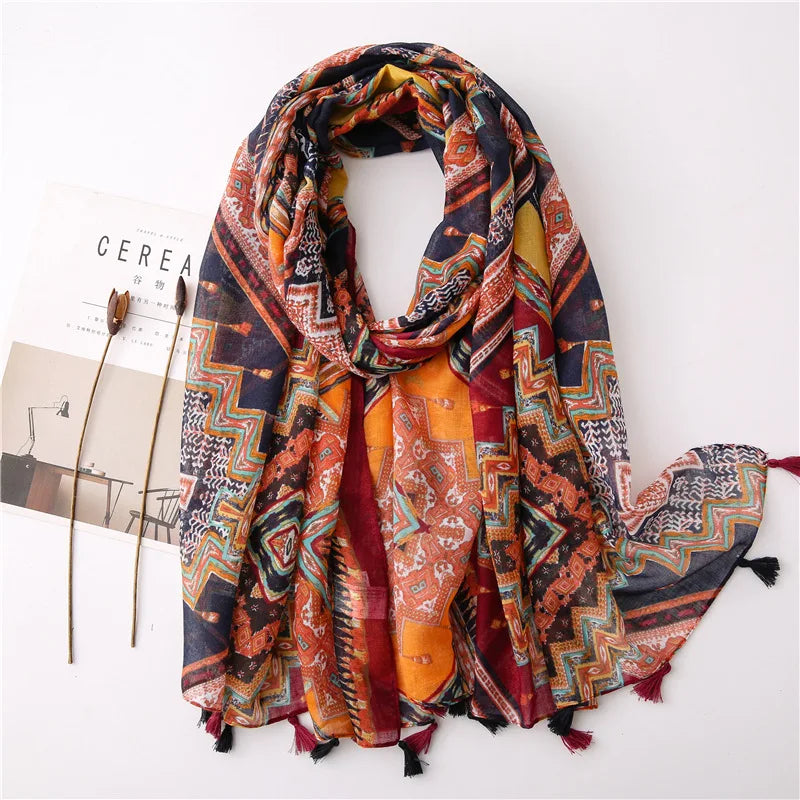 2023 Fashion Paisley Abstract Floral Tassel Viscose Shawl Scarf - Women's Lightweight Pashmina Wrap Stole & Muslim Hijab (180x90cm) - Perfect for Daily Wear, Office, Parties & Prayer