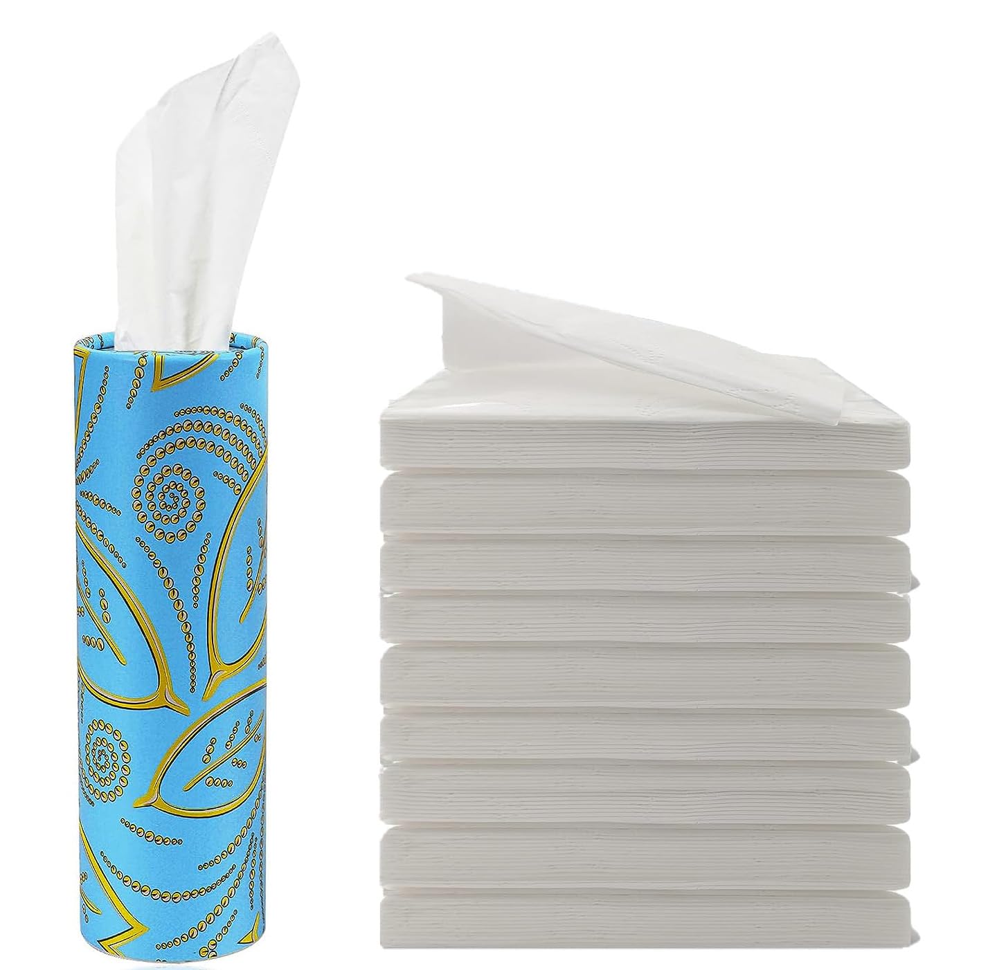 Refillable Car Cup Holder Tissue Dispenser - Universal Round Auto Tissue Box Organizer with 9-Pack Travel Paper, Reusable for All Vehicles - Perfect for Road Trips, Commuting & Keeping Your Car Clean