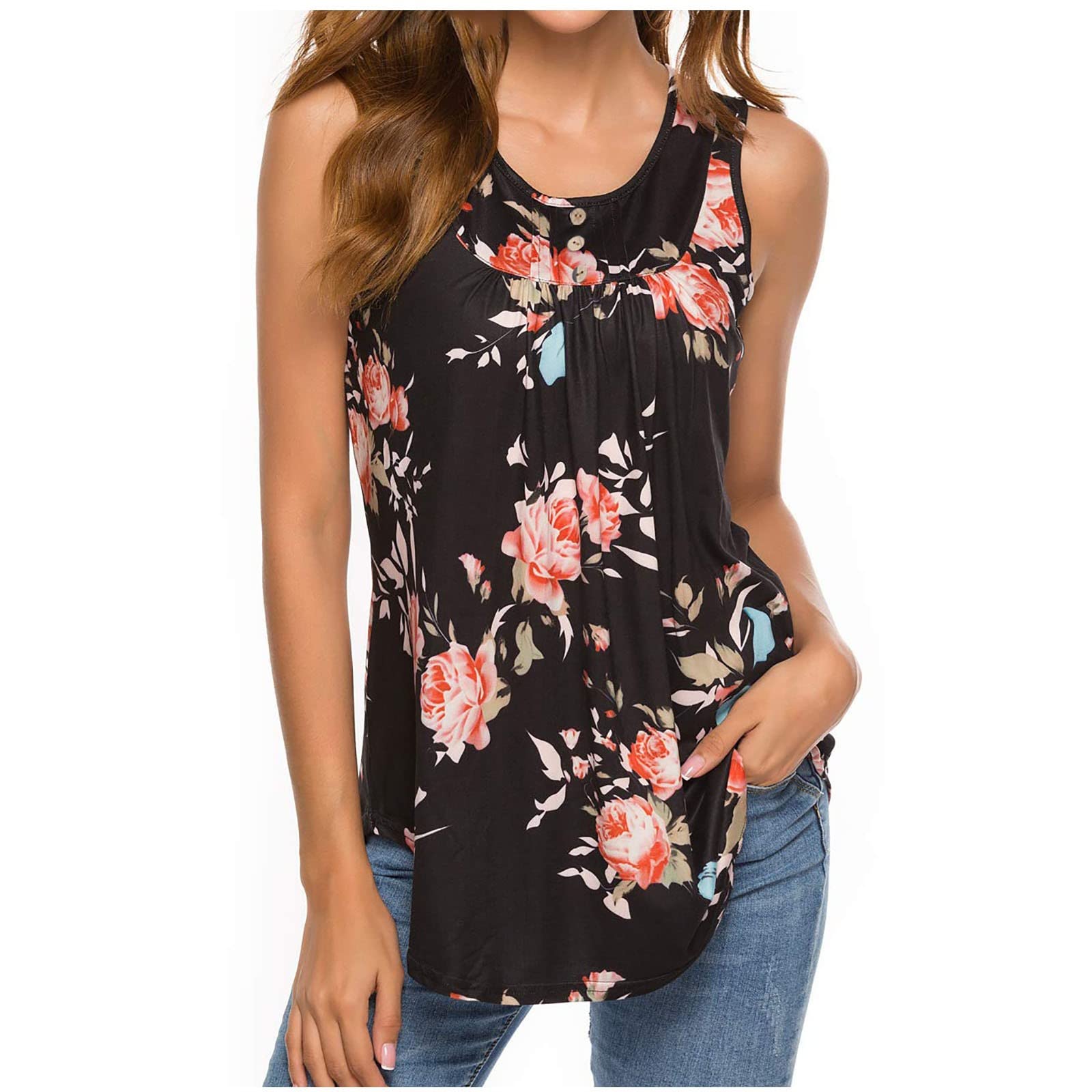 Women's Cotton Thermal Long Sleeve T-Shirt with Button Front - Spring Tunic Top for Women (Black, Large) - Perfect for Layering, Casual Outfits & Office Wear
