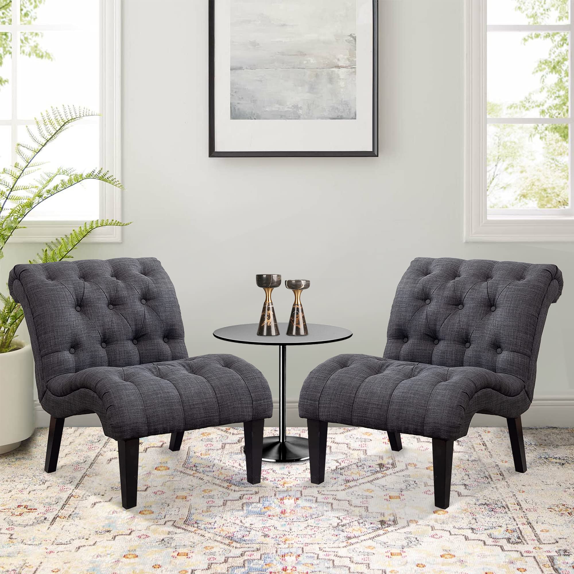HAOBO Button Tufted Accent Chair - Armless Slipper Chair for Living Room, Bedroom & Dining Room - Modern Home Furniture Set of 2 - Perfect for Reading Nooks, Guest Seating & Small Spaces