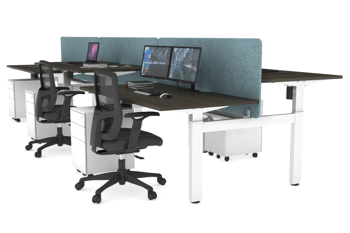 Adjustable 6-Person H Bench Workstation - White Frame [1200L x 800W with Cable Management] - Perfect for Office, Coworking Spaces & Collaborative Work Environments