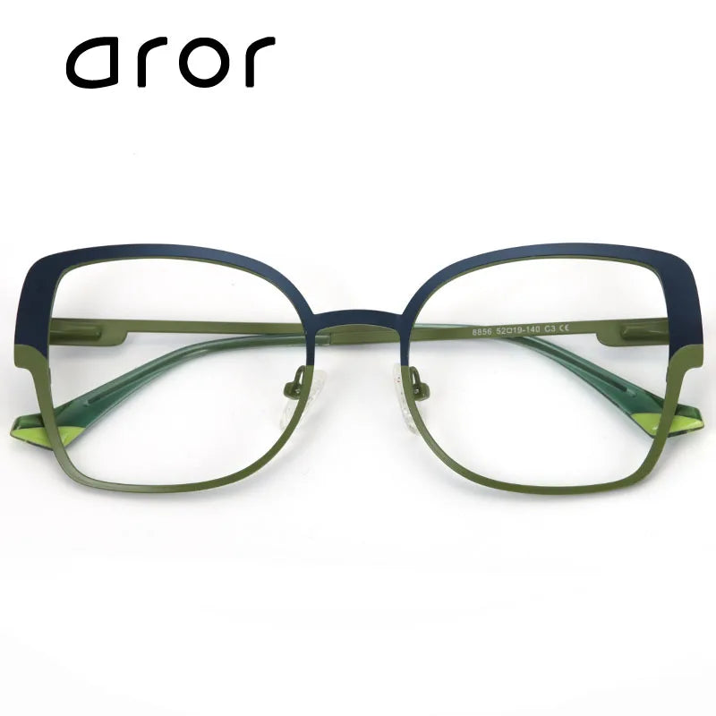 Aror Women's Full Rim Square Cat Eye Eyeglasses 88564 - Stylish Alloy Frame for Reading, Work & Fashion (Black)