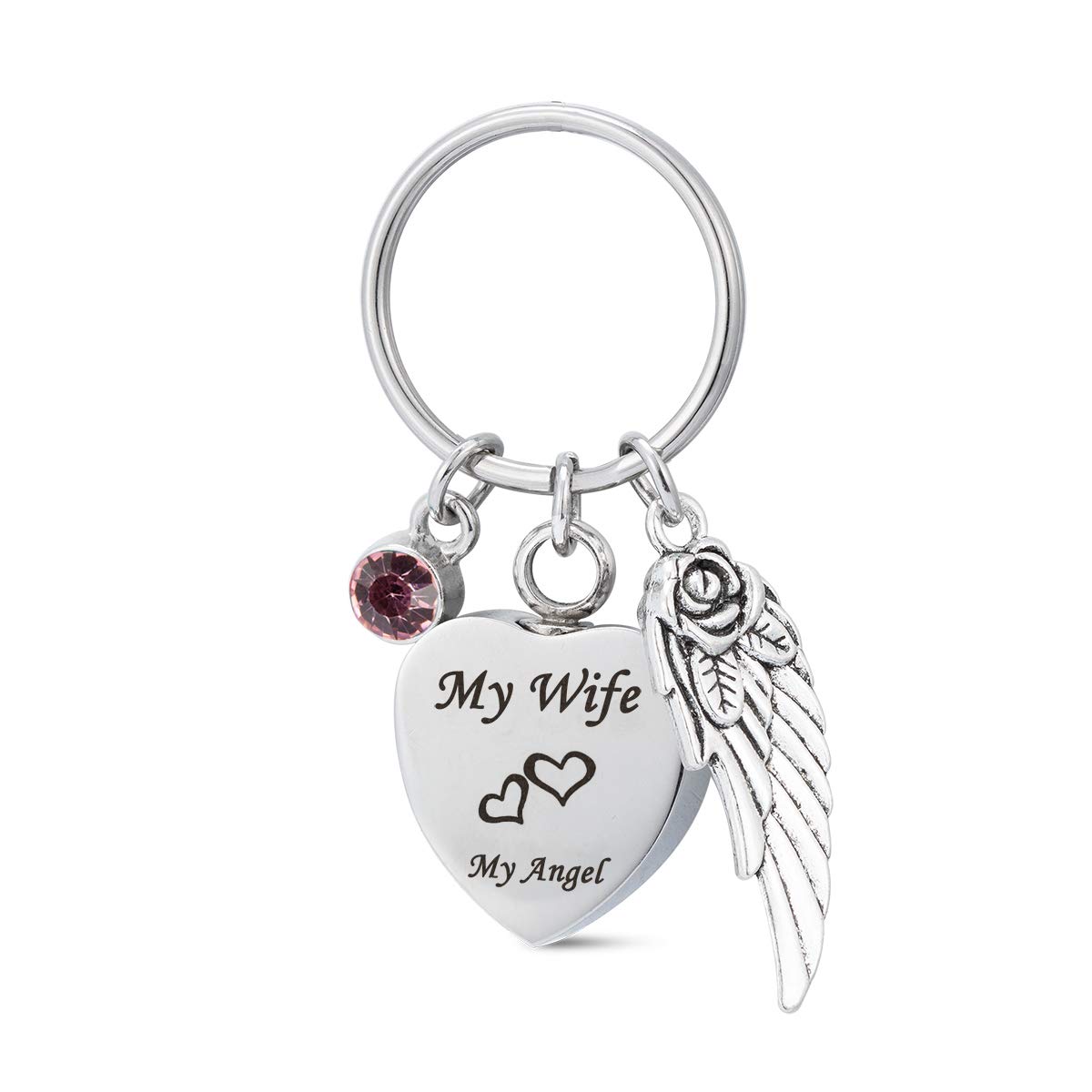 GIONE Memorial Keychain - Angel Wing Cremation Urn Keychain with Birthstone Charm, Keepsake Jewelry for Ashes | Perfect Remembrance Gift for Wife, Mother, Daughter | Memorial Day, Funeral, Anniversary