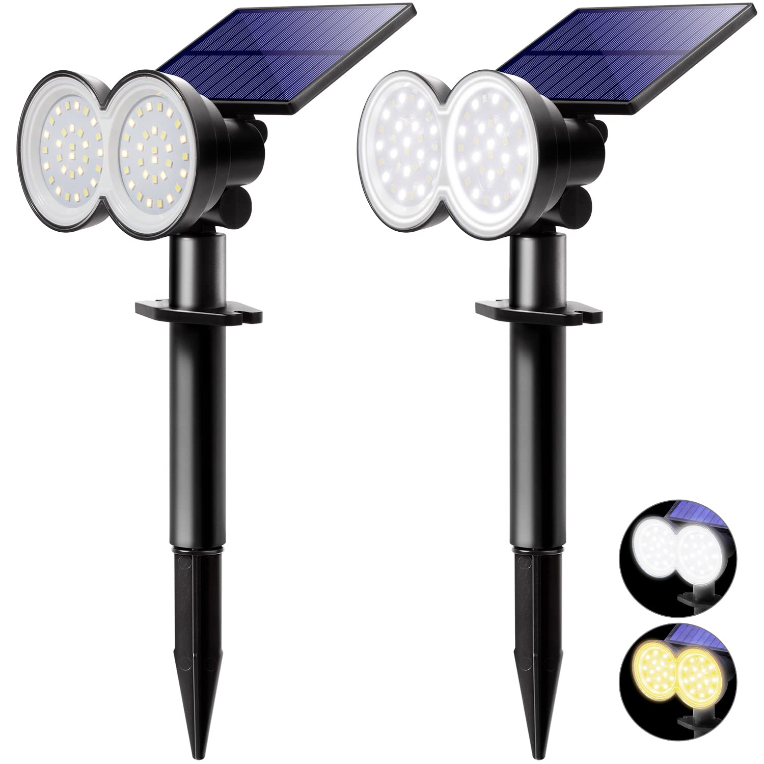 K KASONIC - Solar Spot Lights Outdoor, Waterproof LED Solar Landscape Spotlights for Garden, Yard, Pathway & Walkway - Auto On/Off with Dark Sensing - Daylight & Warm White (2 Pack) - Perfect for Landscape Lighting, Driveway Illumination & Backyard Decor