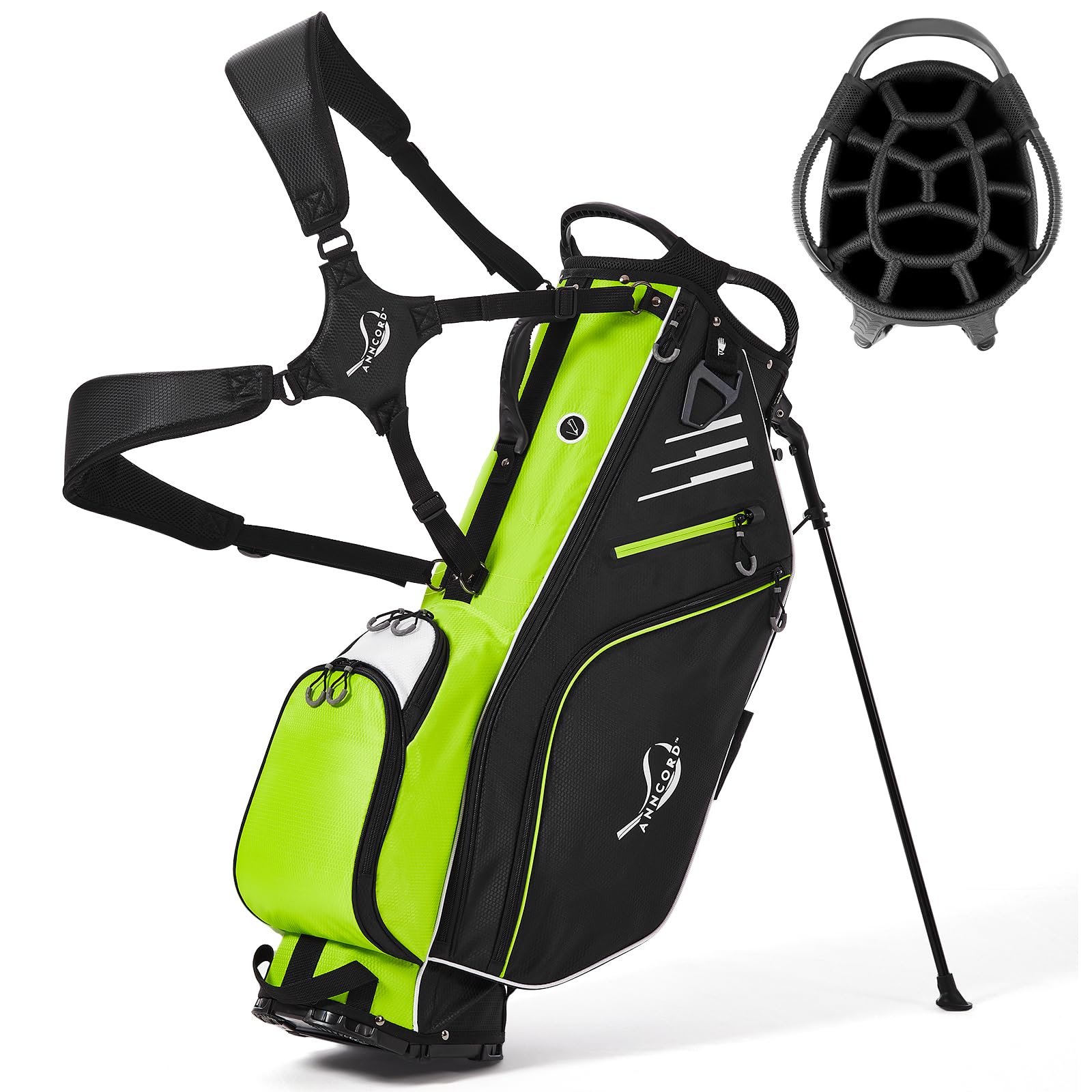 14-Way Top Divider Golf Stand Bag with Dual Strap - Waterproof Men's Golf Bag with 8 Pockets, Cooler Pouch & Rain Hood - Perfect for Course Play & Tournament Travel