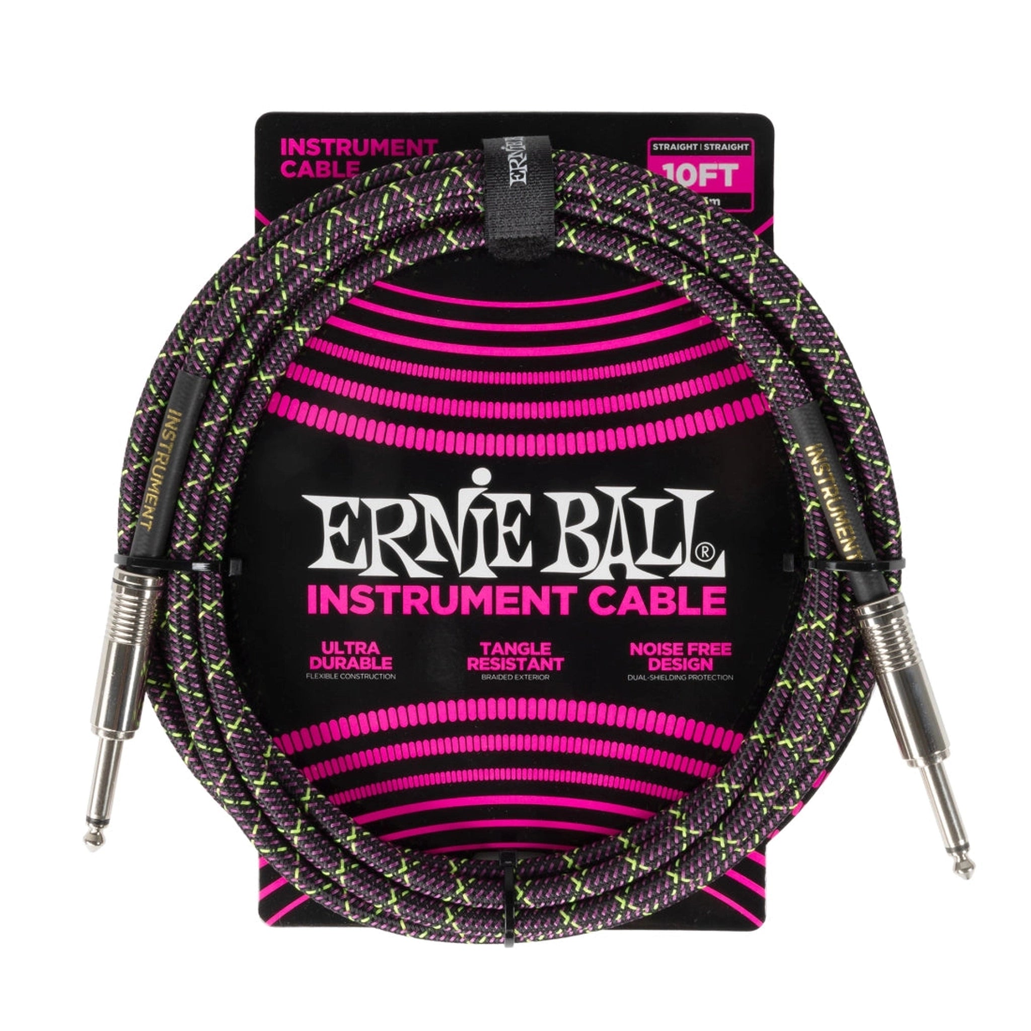 Ernie Ball 10ft Braided Instrument Cable - Purple Python | High-Quality Guitar/Bass Cable for Live Performances & Studio Recording | Durable & Flexible for Musicians