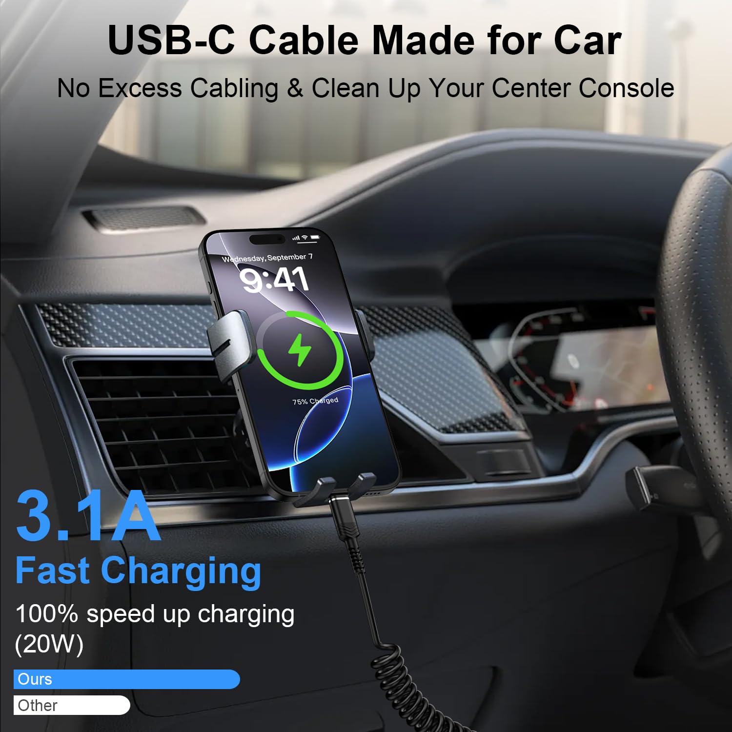 6FT USB to USB C Coiled Fast Charging Cable - Retractable USB C Car Charger Cord for Samsung Galaxy S25 Ultra/A16/A15/A55/S24/S23, Google Pixel 9/8/7/6 Pro, iPhone 16/15 Pro Max - Perfect for Car Charging & Android Auto Connectivity