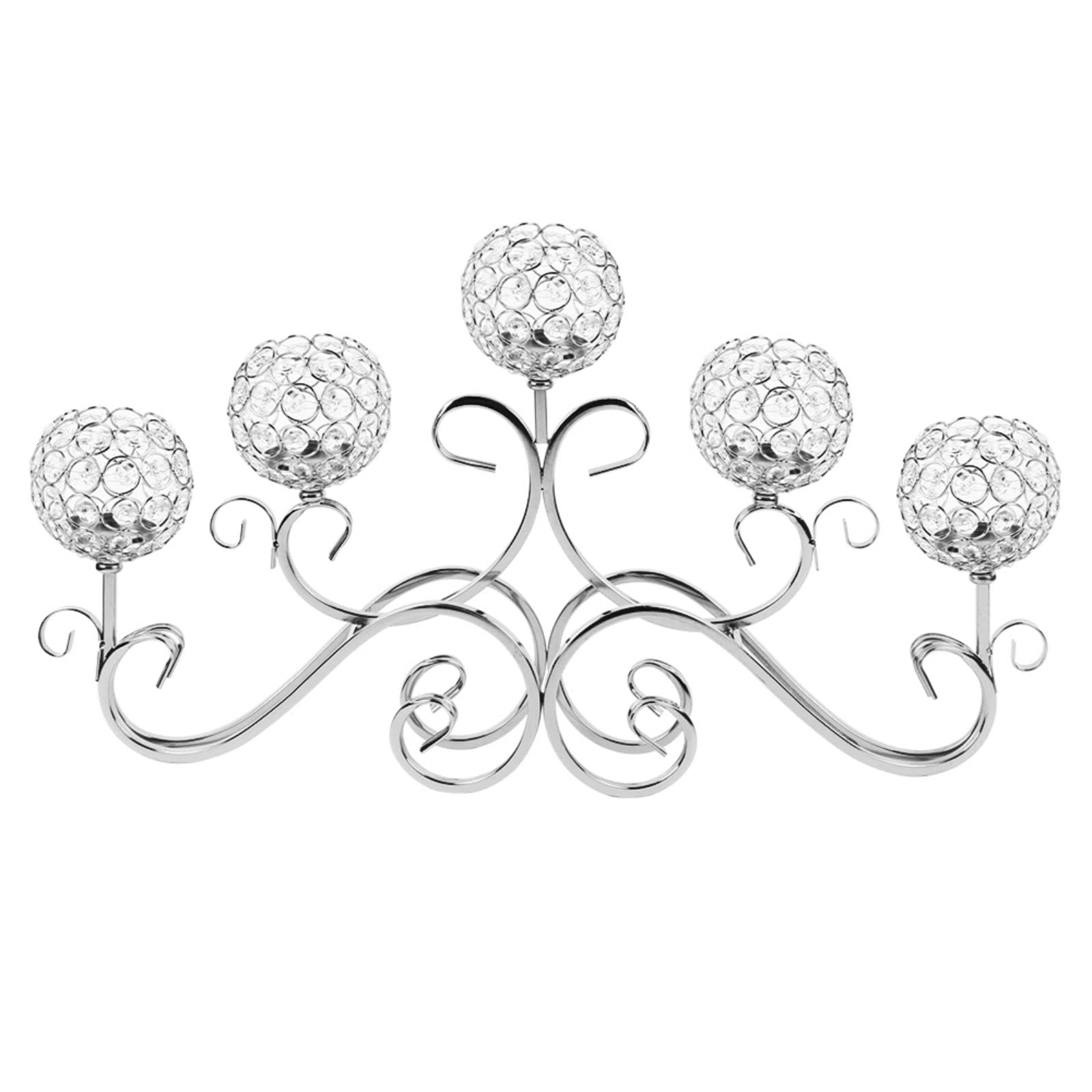 5-Head Crystal Silver Candle Holders - Elegant Candelabra for Wedding Centerpieces, Banquet Table Decor & Romantic Candlelight Dinners - Perfect for Wedding Venues, Anniversary Celebrations & Home Decor (Silver)