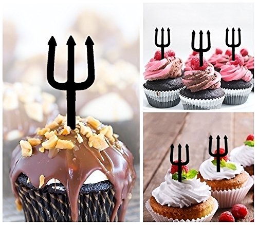 10 Pack Devil Pitchfork Trident Silhouette Acrylic Cupcake Toppers for Halloween, Birthday & Wedding Party Decorations - Perfect for Cupcakes, Cakes and Dessert Displays
