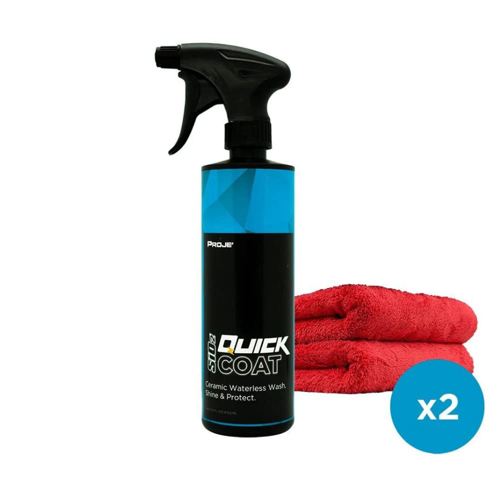 Proje Premium Car Care - SiO2 Quick Coat Ceramic Coating Spray with Plush Microfiber Towels | Ceramic Infused SiO2 Polymer Protection Spray & Quick Detailer | Safe for All Car Surfaces | Perfect for Detailing, Waxing & Protecting Paint