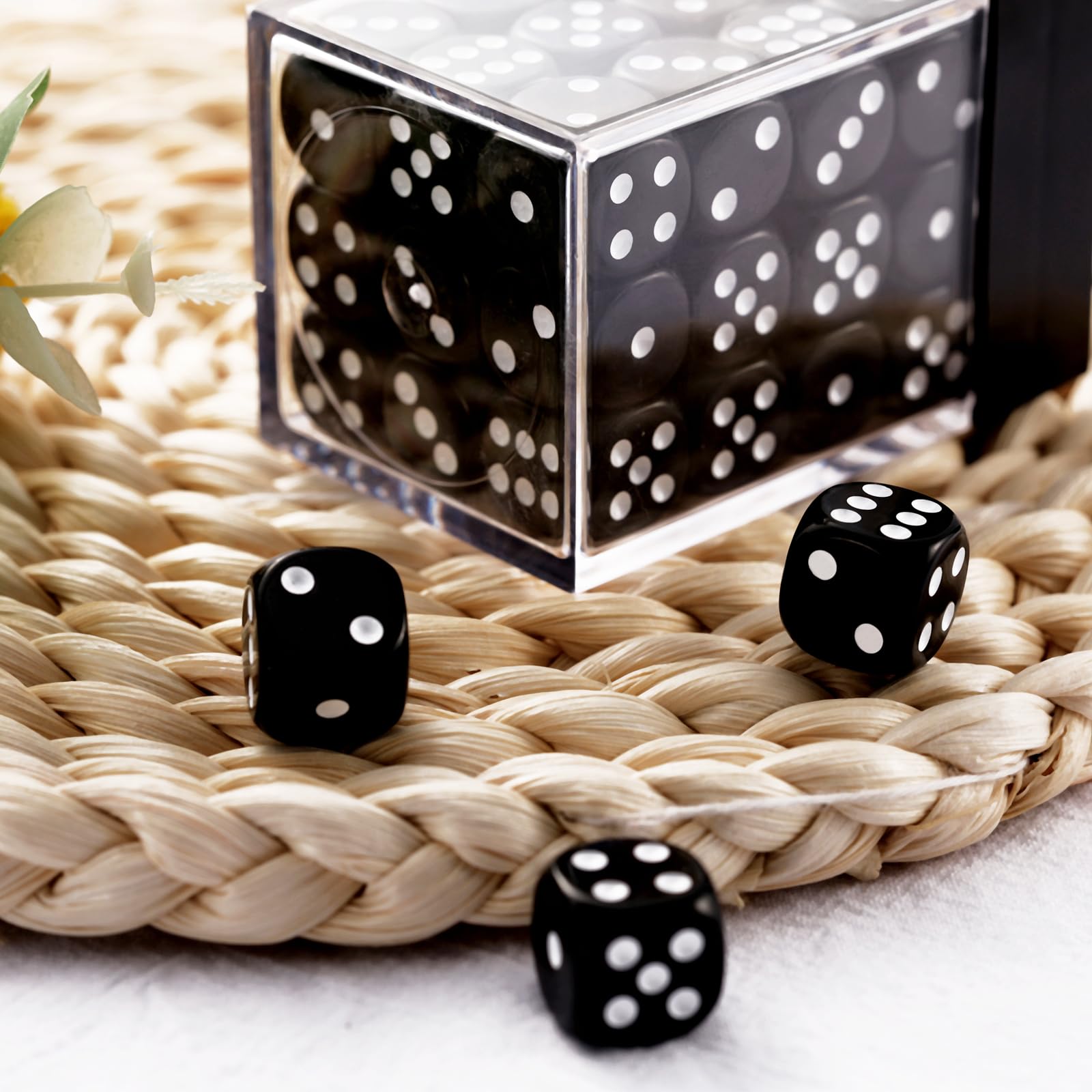 36-Pack 12MM 6-Sided Mini Dice Set - Solid Black Game Dice for Tenzi, Bunco, Math Teaching & Board Games - Includes Portable Plastic Storage Box (Black) - Perfect for Casino Nights, Classroom Activities & Family Game Nights