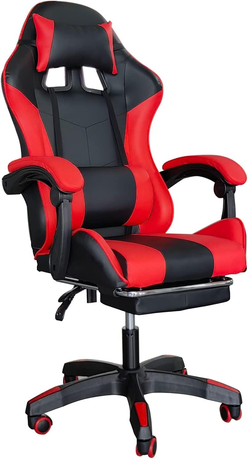 Ergonomic Gaming Chair with Footrest & Lumbar Support for Office & Esports - Red