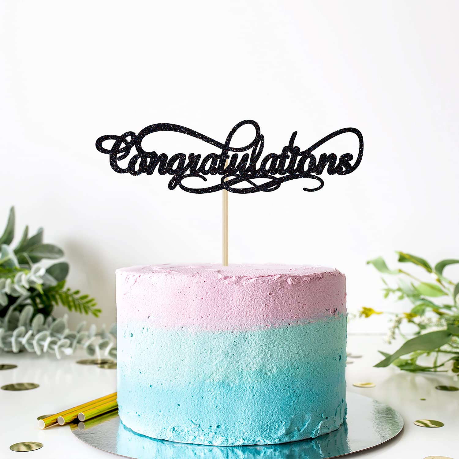 Black Glitter Cake Topper for Graduation, Wedding, Anniversary, Retirement & Gender Reveal Parties – Perfect for Celebrations & Special Events