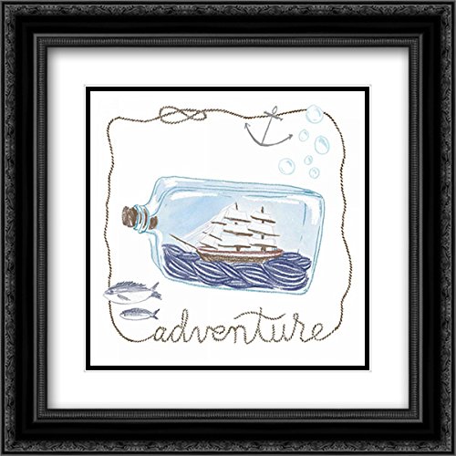 Zieve Miller Sara 15x15 Black Ornate Framed Double Matted Museum Art Print - Ship in a Bottle Adventure - Perfect for Living Room, Bedroom & Office Wall Decor