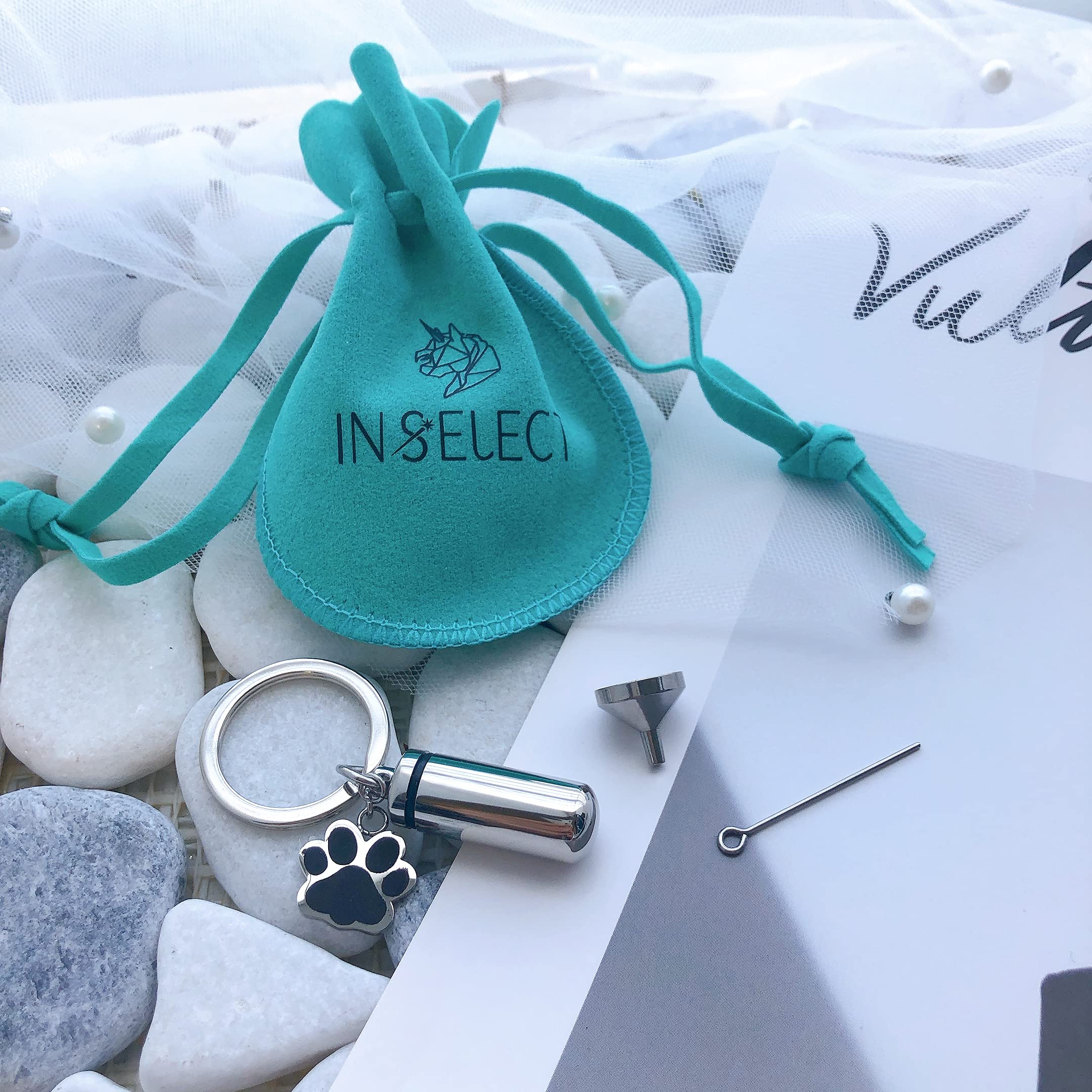 IN SELECT Stainless Steel Memorial Cremation Urn Keychain - Pet Ashes Keepsake Pendant for Dogs & Cats | Silver Cylinder Locket for Lost Loved Ones | Perfect for Grieving, Remembrance & Everyday Wear