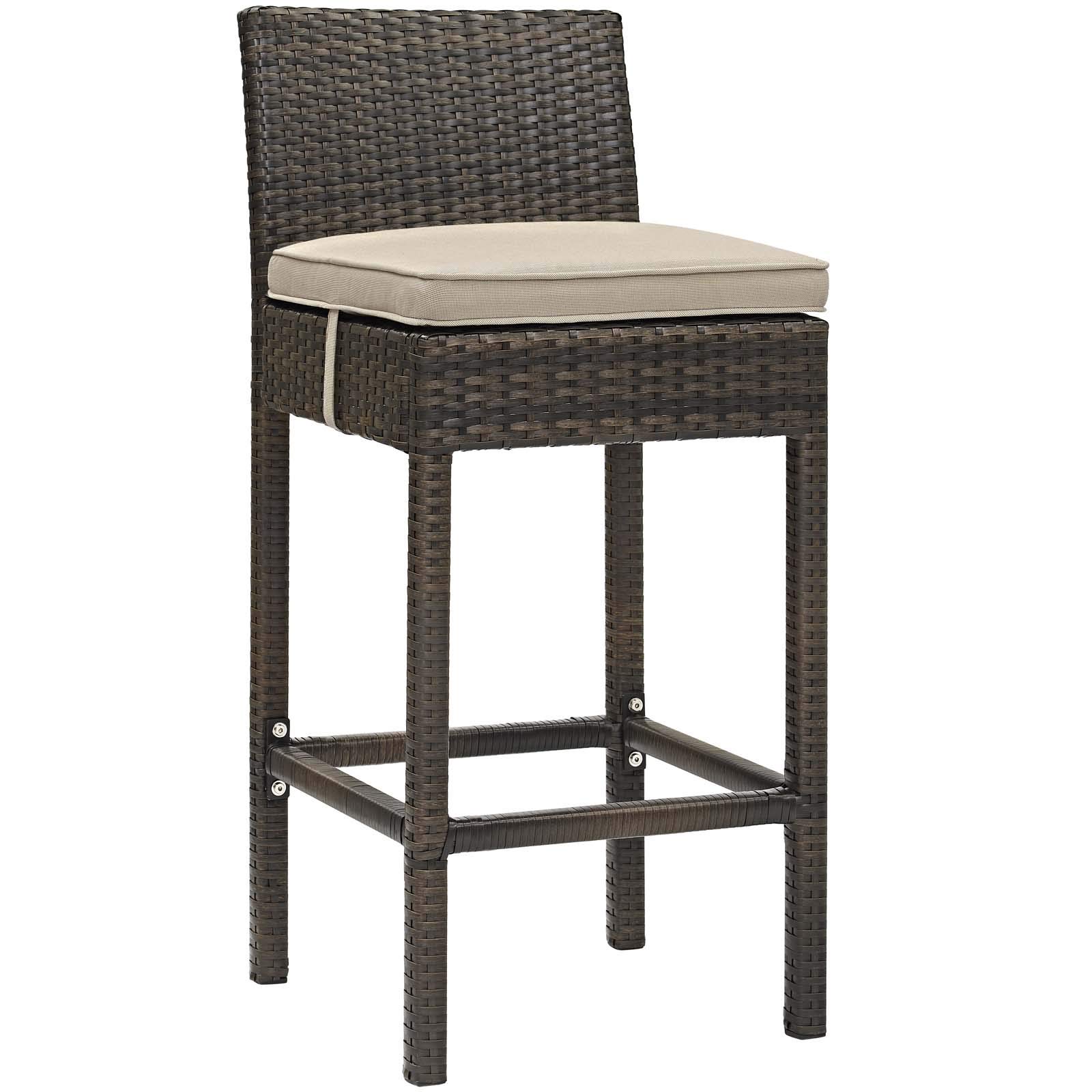 Modway EEI-3603-BRN-BEI Outdoor Patio Bar Stools Set of 2 - Brown Beige Wicker Rattan Bar Height Stools for Backyard, Garden, Poolside & Deck - Weather-Resistant & Durable