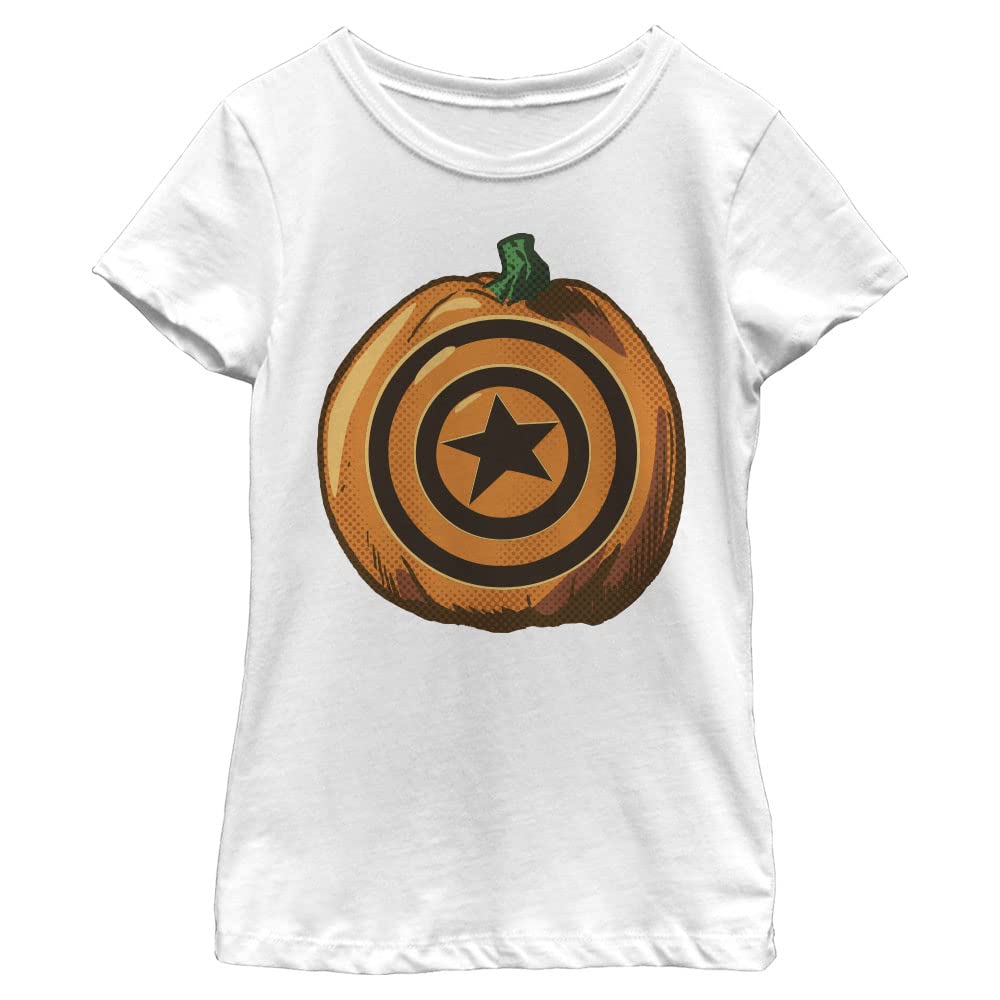 Marvel Captain America Halloween Pumpkin Girls Standard T-Shirt | Superhero Costume Tee for Kids & Teens | Perfect for Halloween Parties, Cosplay & Comic Con Events