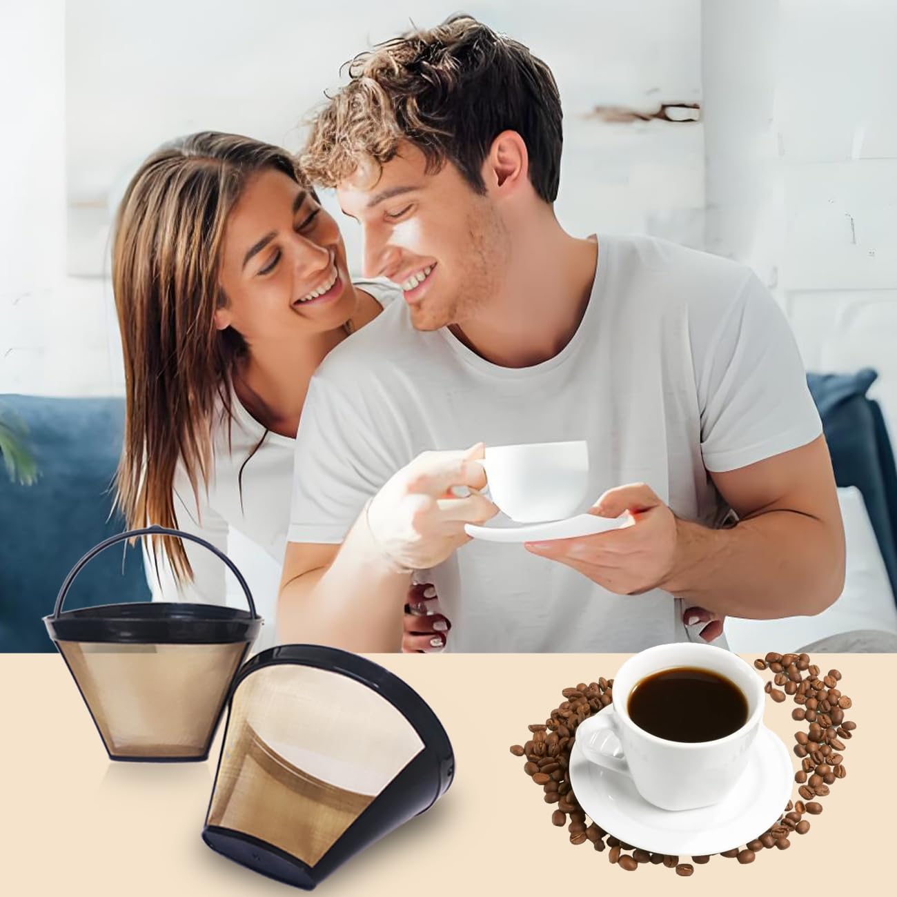 2Pcs Reusable No.4 Coffee Filters for Ninja & Cuisinart - Eco-Friendly Brewing at Home
