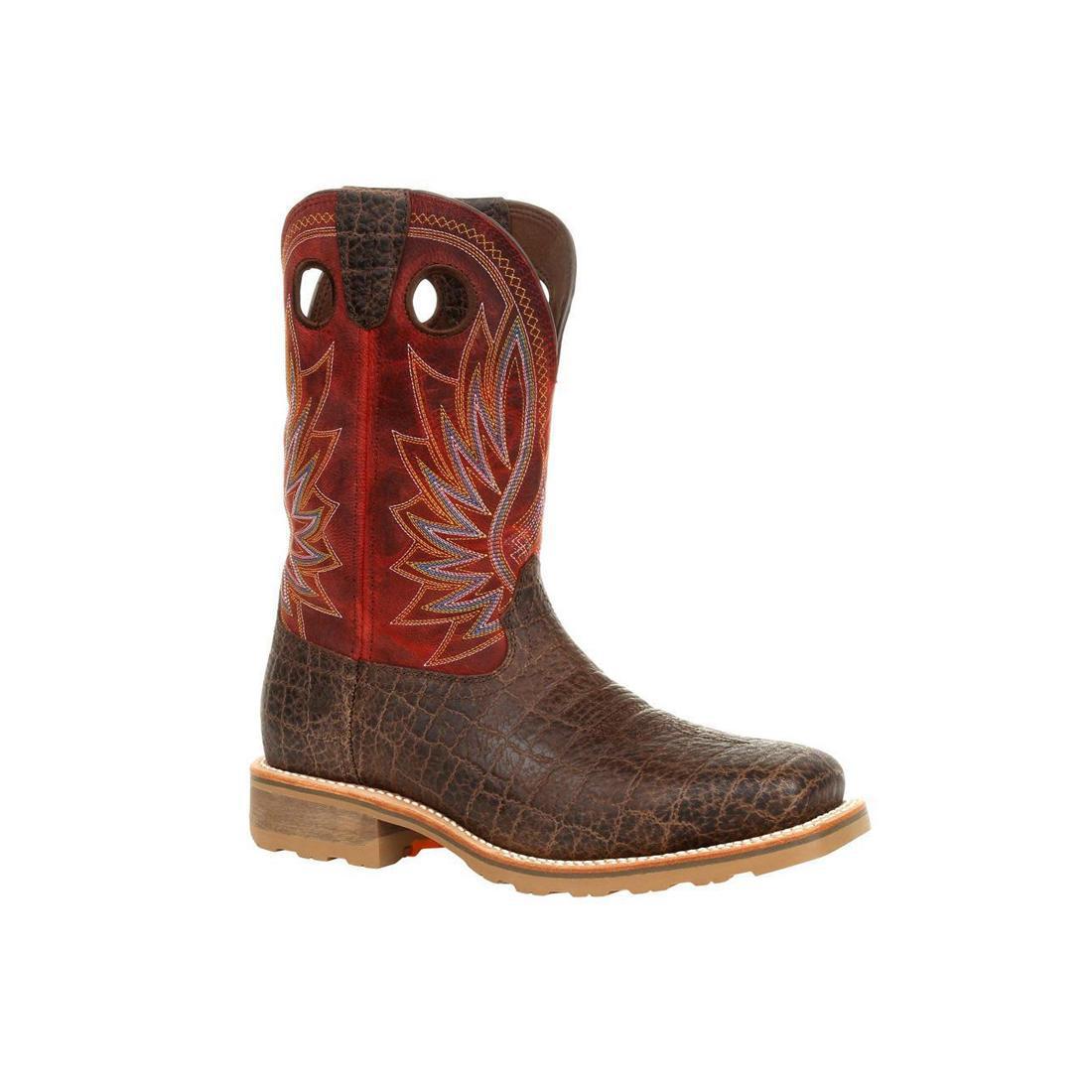 Maverick Pro Steel Toe Waterproof Western Work Boots for Men - Safari Elephant & Crimson - Durable Safety Boots for Construction, Ranch Work & Outdoor Activities