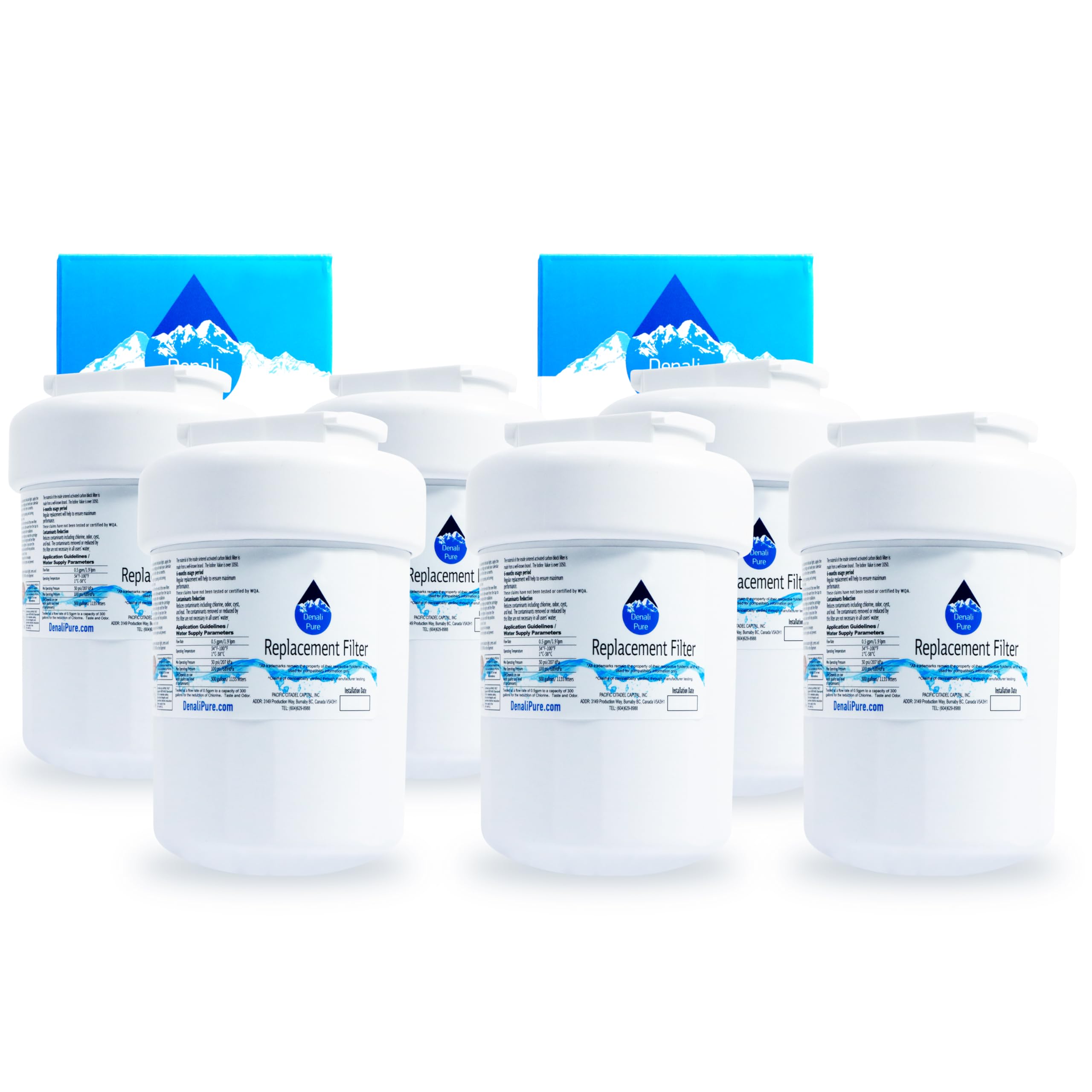 6-Pack GE GSHF6HGDBCCC Refrigerator Water Filter Replacement - Compatible with MWF & MWFP Fridge Filters | Pure Drinking Water for Home & Office Use
