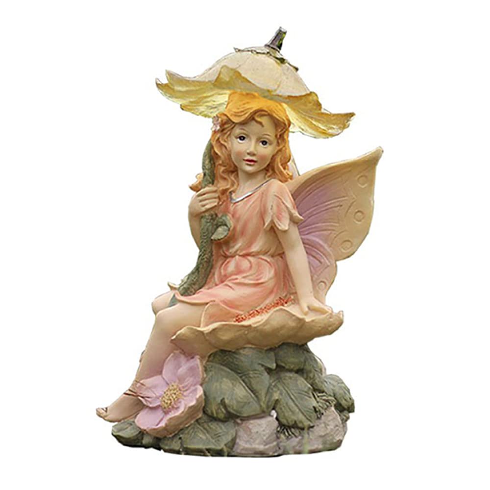 LILOVE Solar-Powered Angel Statue with Butterfly Wings - Garden Fairy Sculpture for Outdoor Decor, Courtyard, Villa & Patio - Weatherproof Solar Light Ornament for Nighttime Ambiance