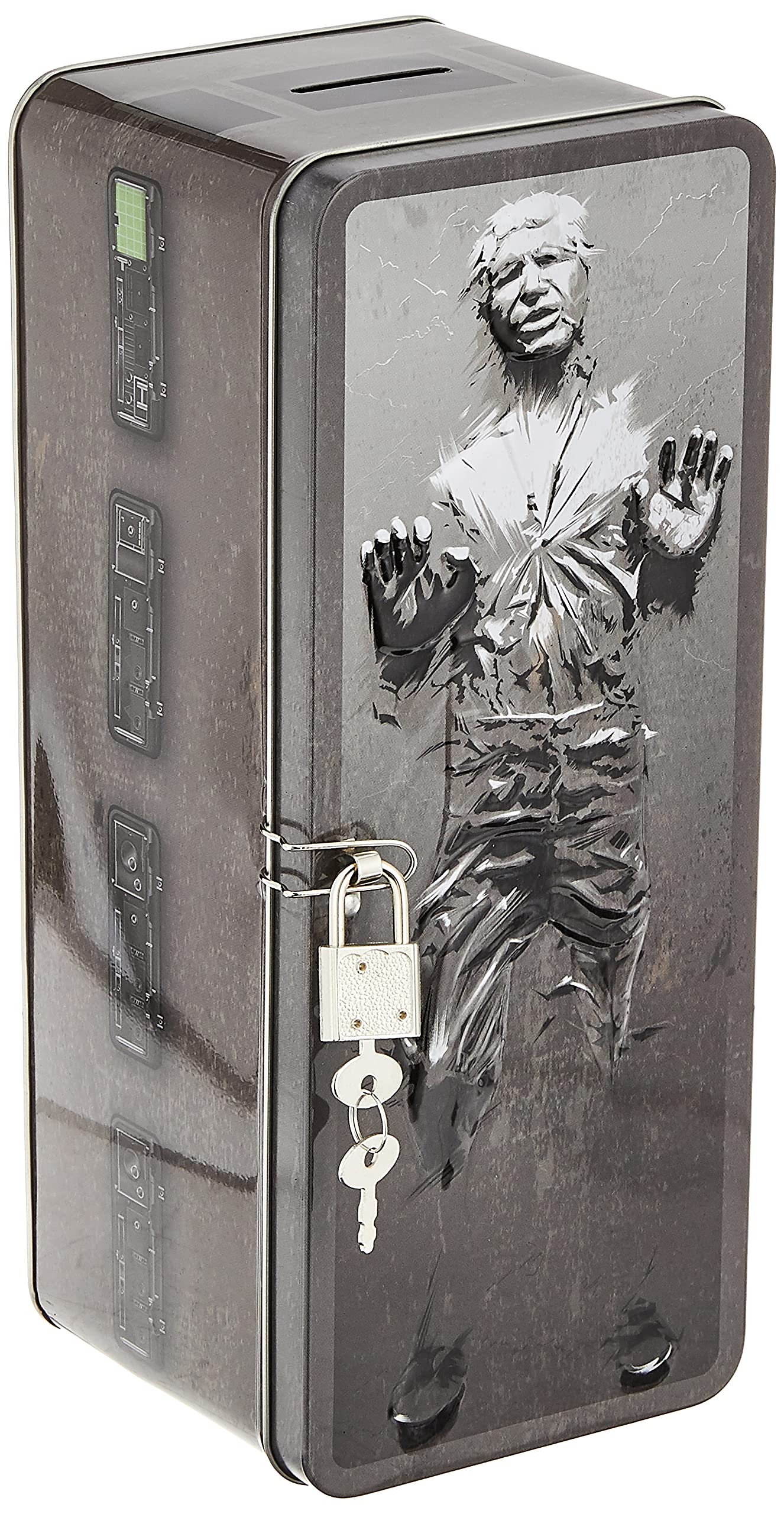 Star Wars Han Solo Frozen in Carbonite XL Metal Money Bank with Lock & Key - Collectible Coin Saving Box for Star Wars Fans, Perfect for Home Decor and Gift Giving