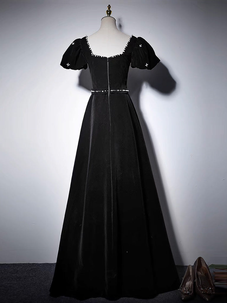 Elegant A-Line Velvet Black Dress for Women - Perfect for Evening Parties, Cocktail Events & Formal Occasions