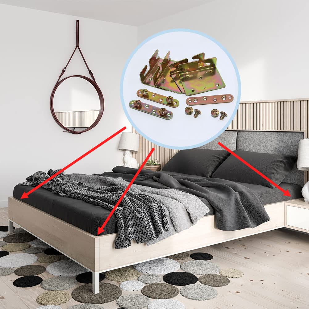Heavy Duty Non-Mortise Bed Rail Brackets with Screws - Set of 4 - Sturdy Bed Frame Fittings for Queen/King Size Beds - Perfect for Bedroom Furniture Assembly and DIY Bed Frame Projects