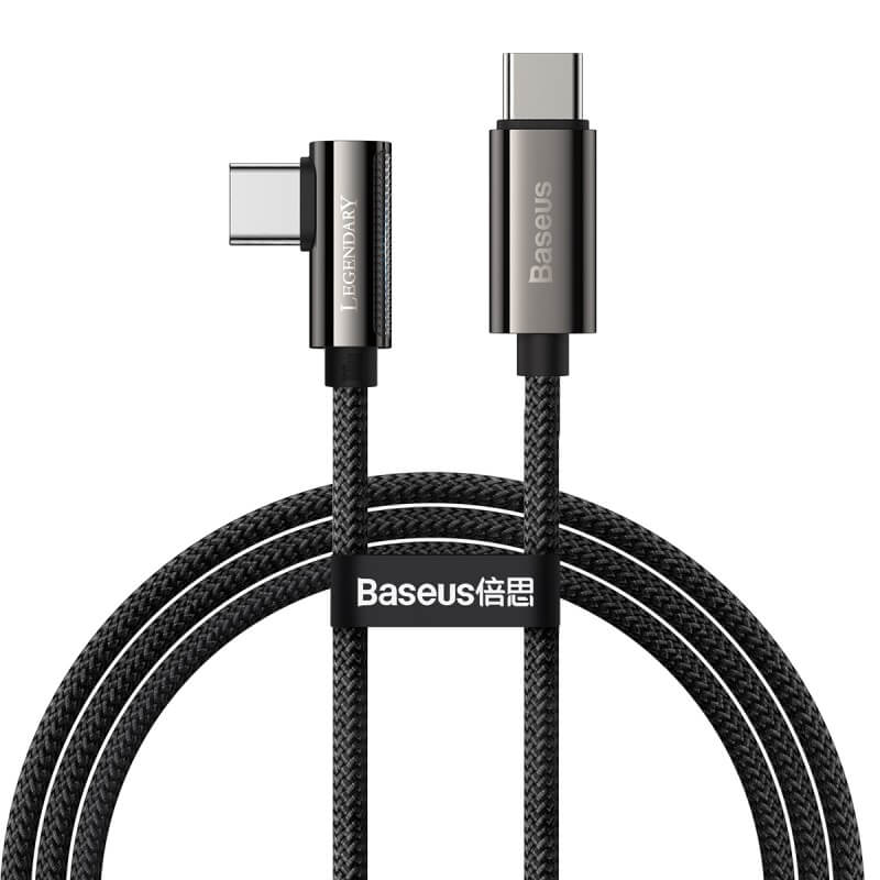 Baseus PD 100W 90° Right Angle USB C to USB C Fast Charging Cable 1M (3.3ft) - QC3.0 Certified L-Shaped Bend Charger Cord for MacBook Pro/Air, iPad Pro, Samsung Galaxy, Nintendo Switch & More - Perfect for Gaming, Bedside Charging & Car Use