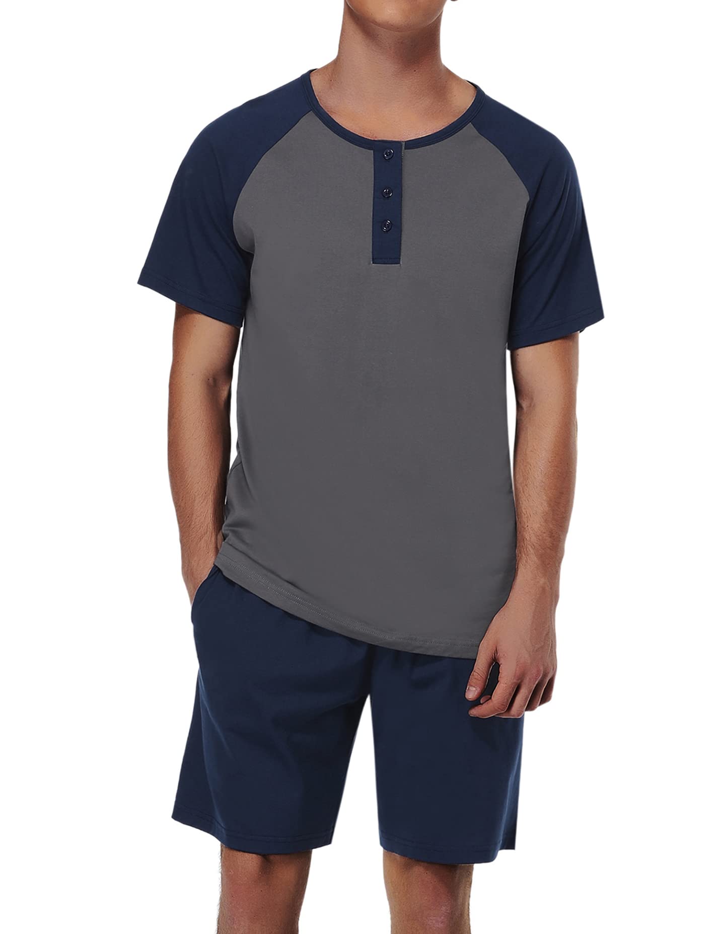 Men's Cotton Pajama Set - Soft V-Neck Sleepwear with Pockets for Lounge & Relaxation | Perfect for Home, Travel & Gift Giving