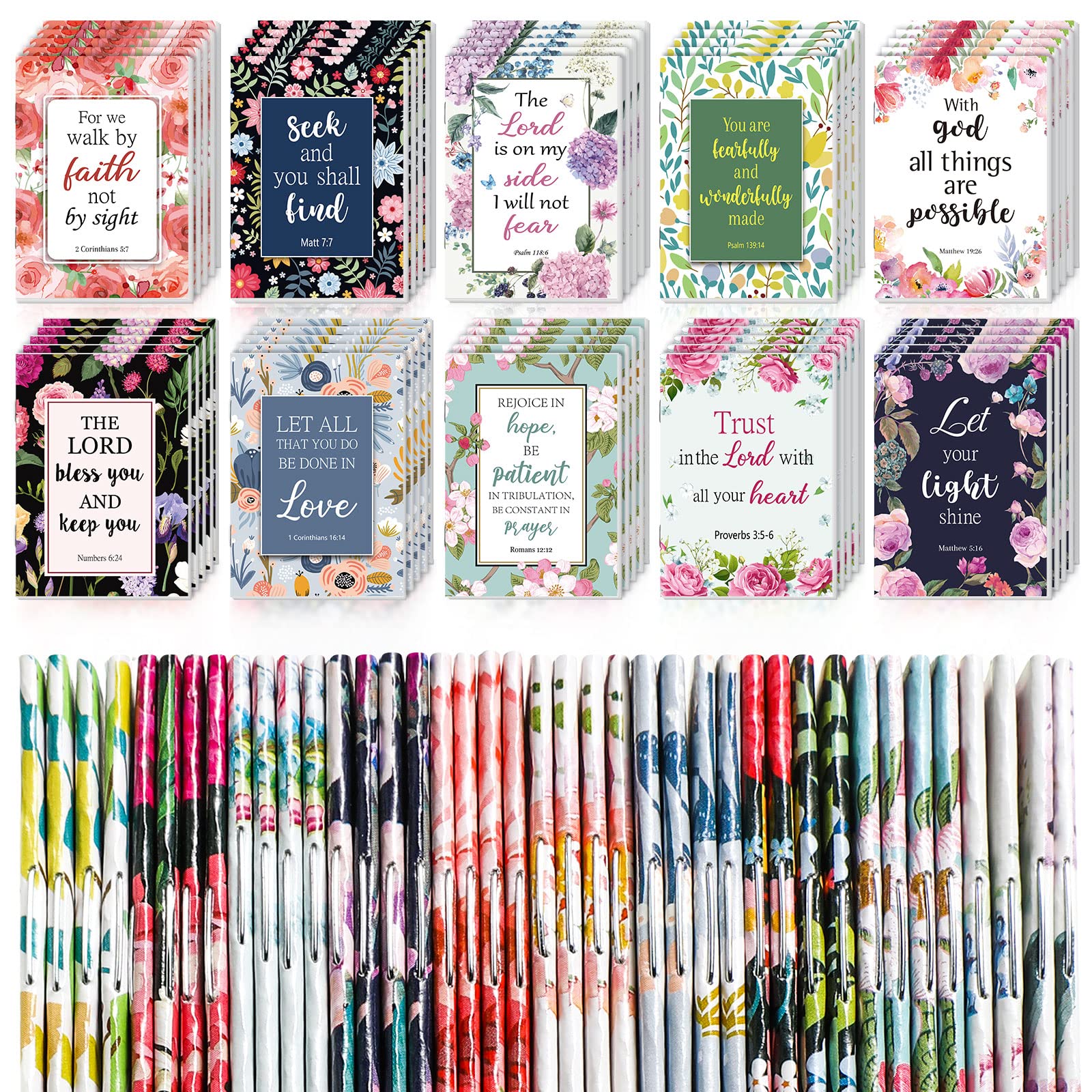 50 Pack Christian Prayer Notebooks - Bible Verse Journals, Inspirational Notepads for Women & Men, Religious Gifts Bulk - Pocket Scripture Notepads for Office, School, Home, Church & Bible Study (Novel Style)