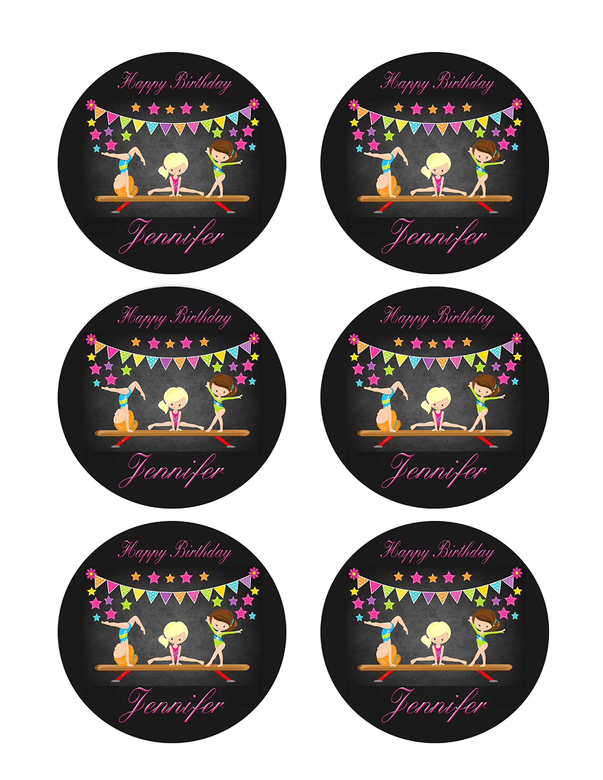 Edible Gymnastics Girls Cupcake Toppers - 3.25 Inch Decorations (6 Pieces per Sheet) - Perfect for Birthday Parties, Baby Showers & Gymnastics Themed Celebrations