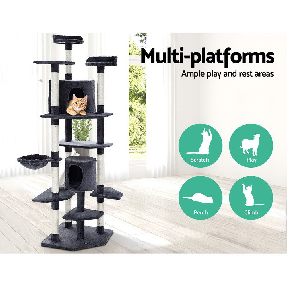 203cm Tall Cat Tree with Scratching Posts, Condo & Perches - Multi-Level Wooden Cat Tower for Large Cats - Perfect for Indoor Play, Climbing & Scratching