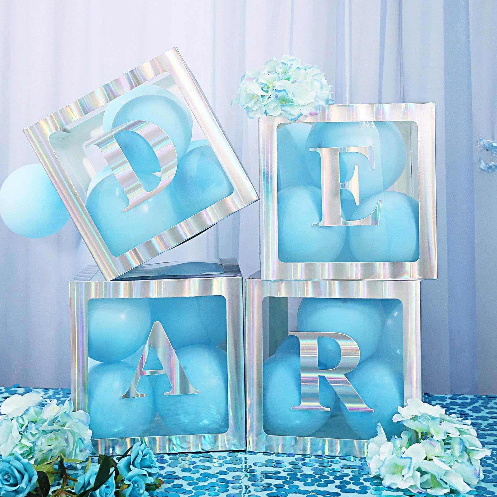 Efavormart 2-Pack Iridescent Edge Clear Balloon Gift Boxes - DIY Party Decor for Baby Shower, Christmas, Birthday, Wedding | Perfect for Table Centerpieces, Photo Booth Props & Event Styling