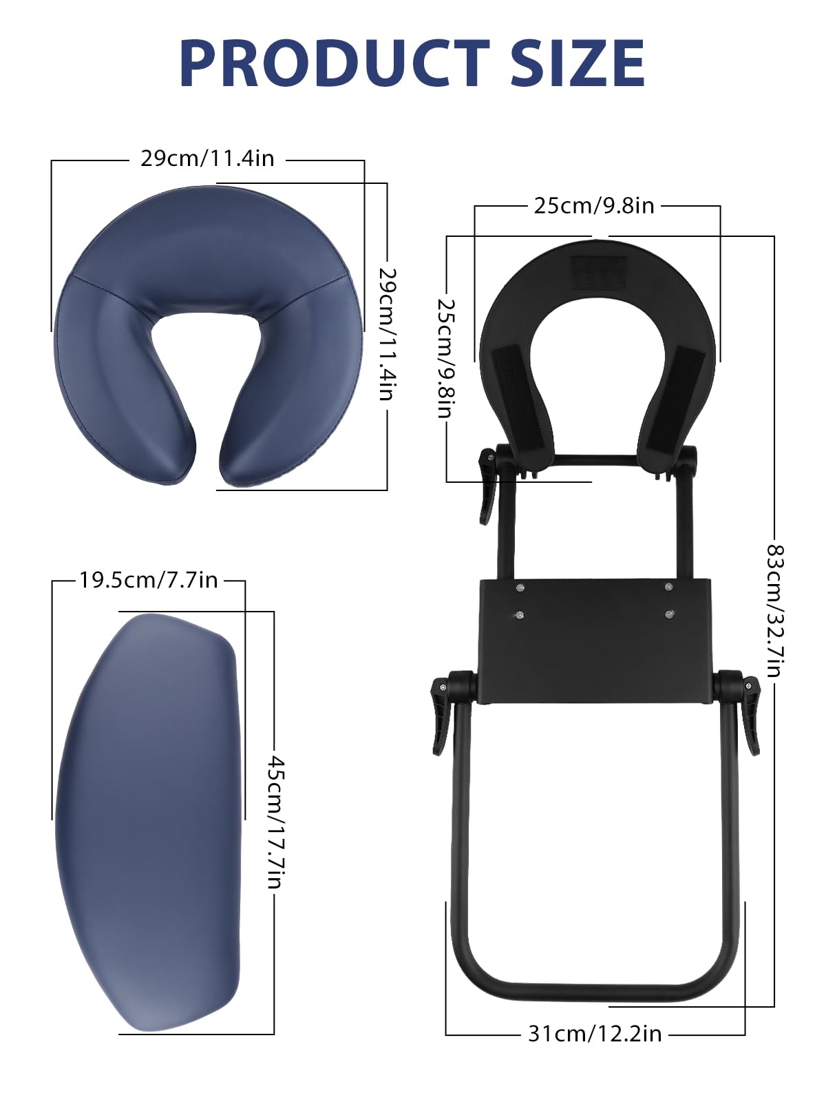 TOROKOM Adjustable Headrest Face Pillow - Ergonomic Cradle & Support Bracket for Massage Tables, Salon Chairs & Home Use - Comfortable Face Cushion for Spa, Beauty Salon & Relaxation (Blue)