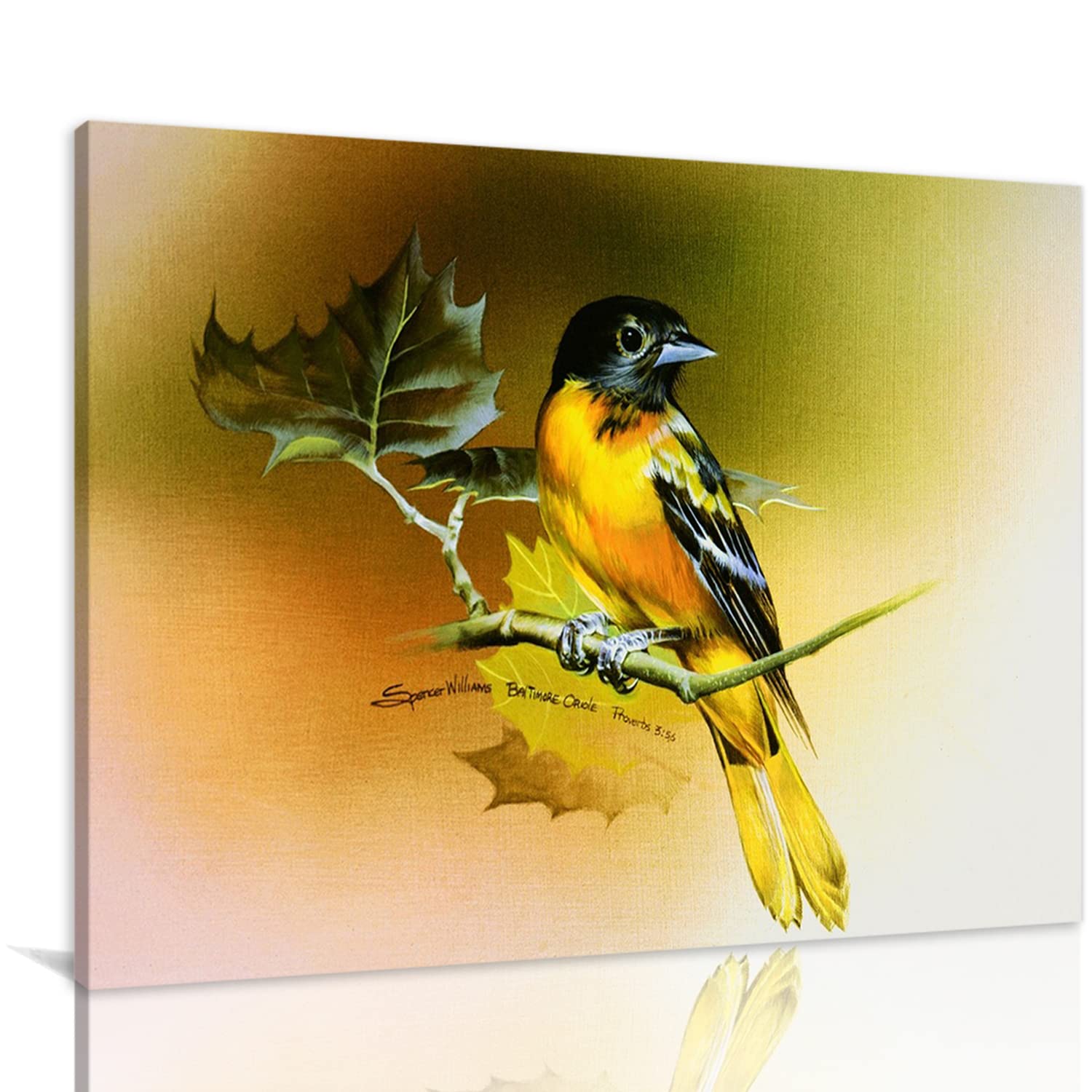 Black and Yellow Bird on Branch Canvas Wall Art - Modern Framed Oil Painting Print 20x30 Inch, Ready to Hang - Perfect for Living Room, Bedroom & Office Decor