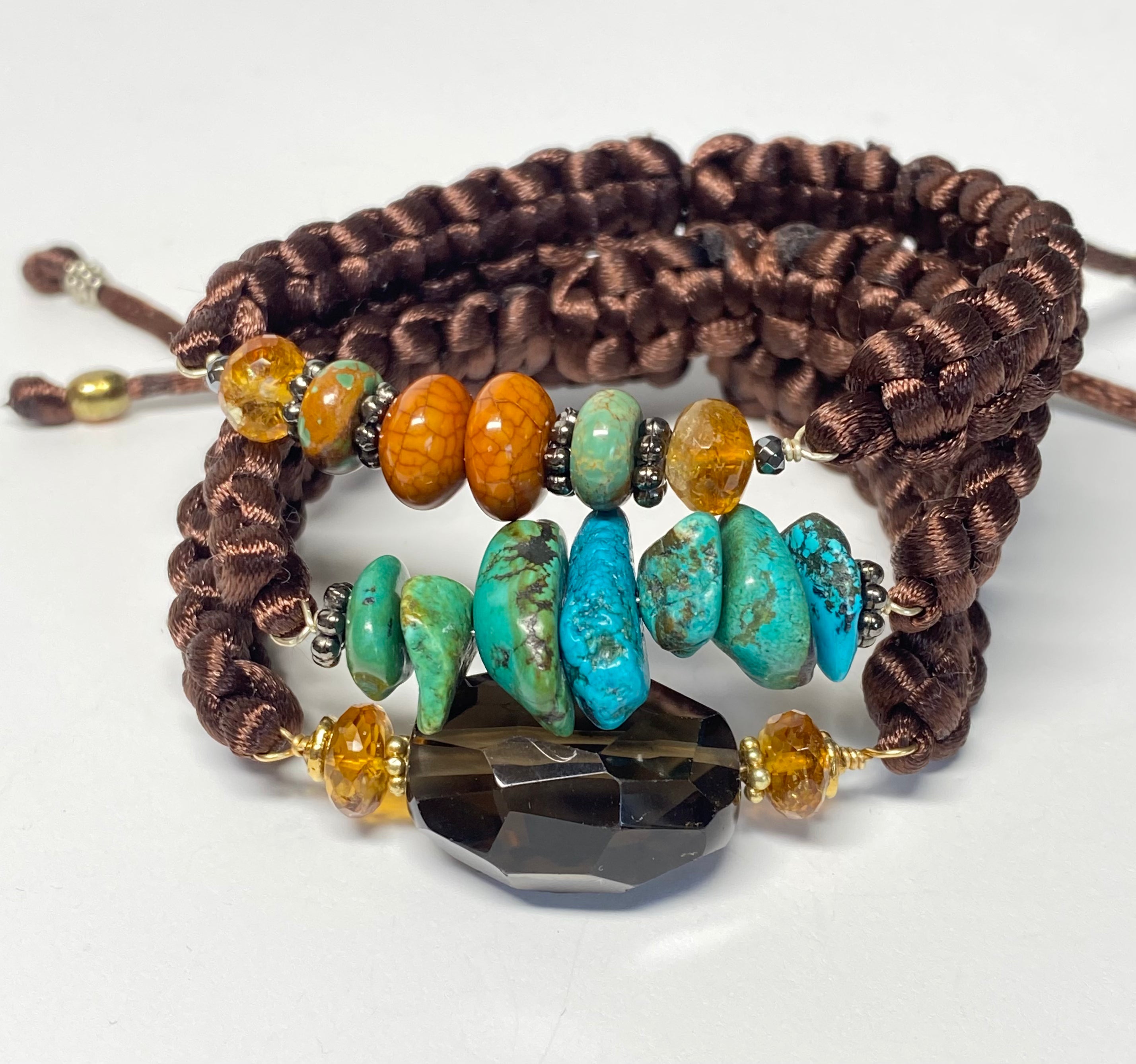 Handmade Turquoise Nugget Gemstone Brown Macrame Bracelet - Boho Chic Beaded Jewelry for Women - Perfect for Festival, Beach & Everyday Wear