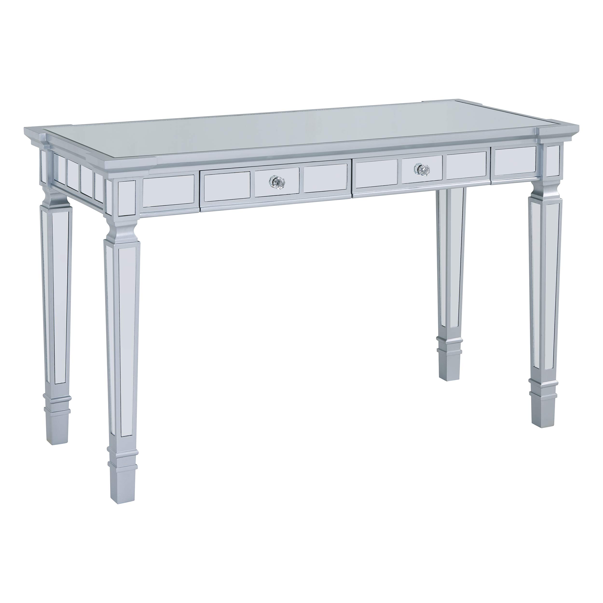 SEI Furniture Glenview Glam Mirrored Writing Desk with Drawers - Matte Silver Finish | Elegant Vanity Desk for Bedroom, Home Office & Dressing Room