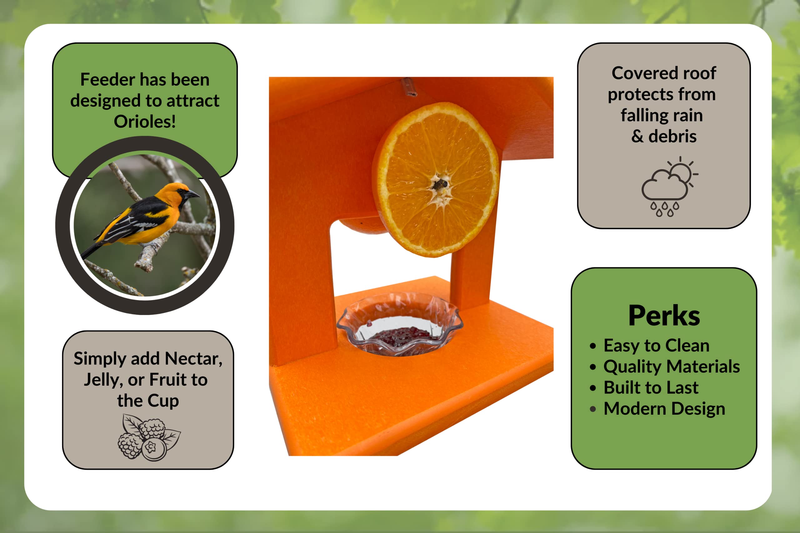 Amish-Made Small Single Hanging Oriole Bird Feeder with Jelly Cup & Fruit Rod Holder - Outdoor Fruit Jelly Bird Feeder for Orioles - Handcrafted in USA (Orange) | Perfect for Backyard Birdwatching & Attracting Colorful Birds to Your Garden