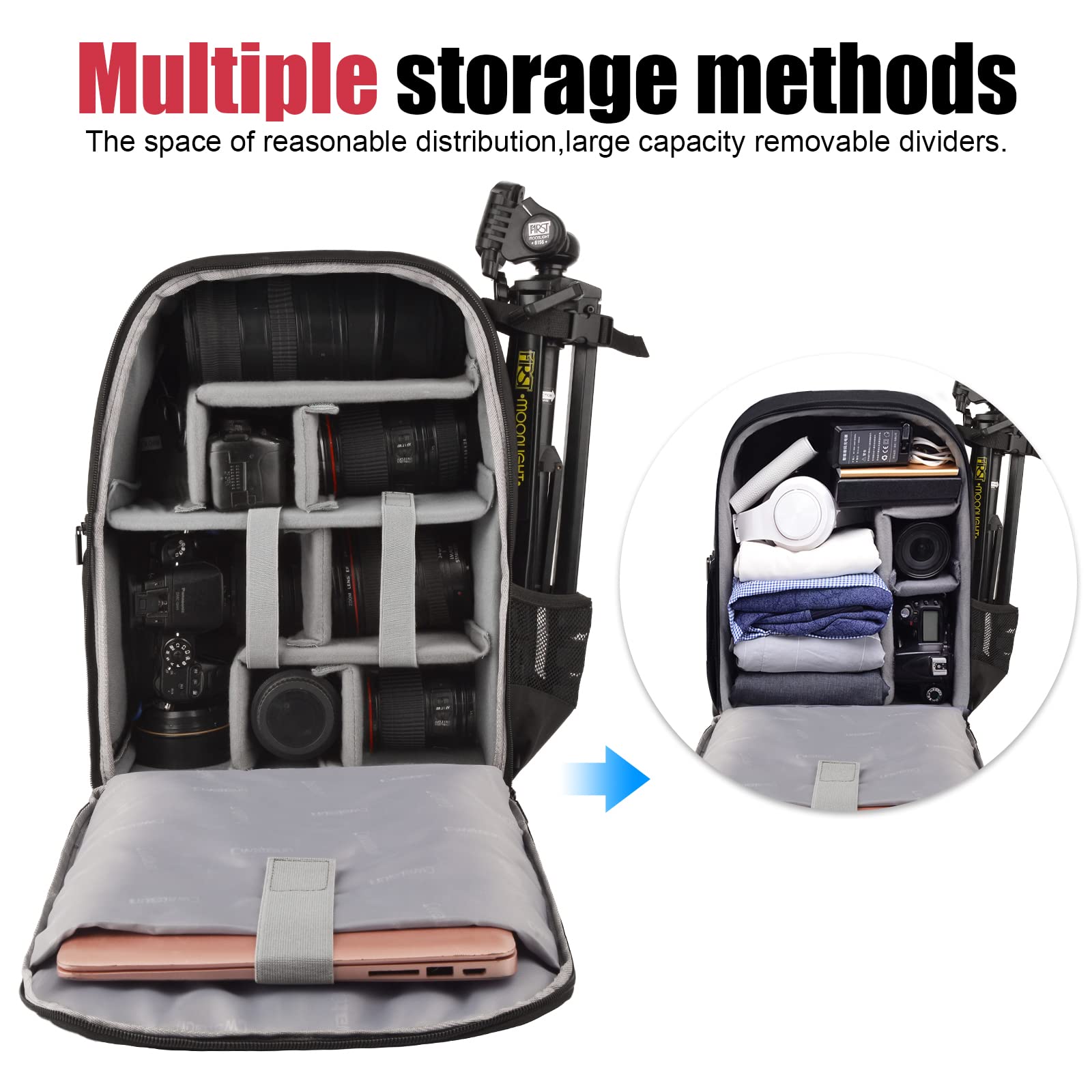 Professional DSLR SLR Camera Backpack - Waterproof & Shockproof Camera Bag for Sony Canon Nikon DSLR Cameras & Accessories (2.0 Black, Large Size) - Perfect for Travel, Hiking & Photography Sessions