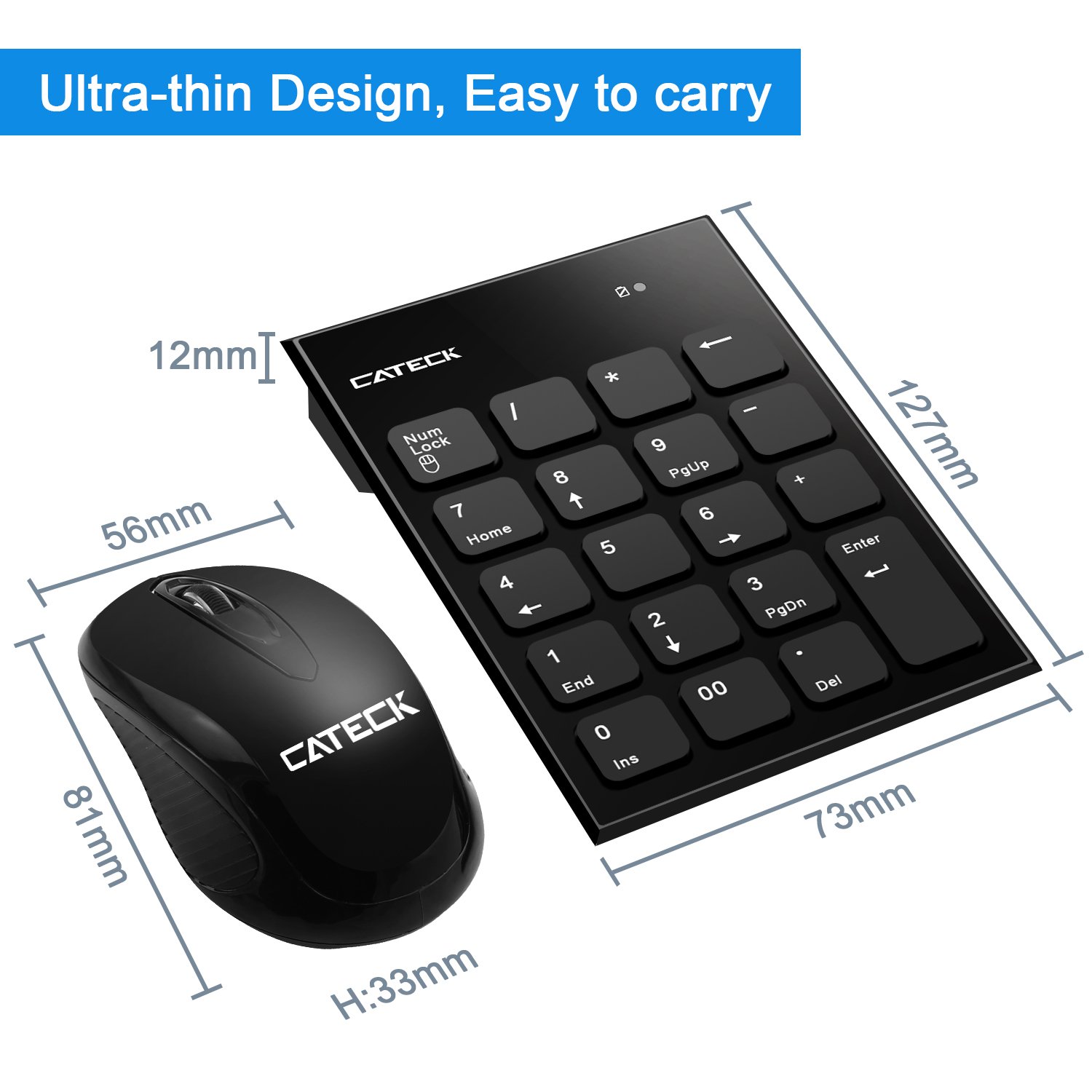 Wireless Numeric Keypad & Mouse Combo - 2.4G 19 Keys Mini USB for PC/Laptop - Office & Accounting Use