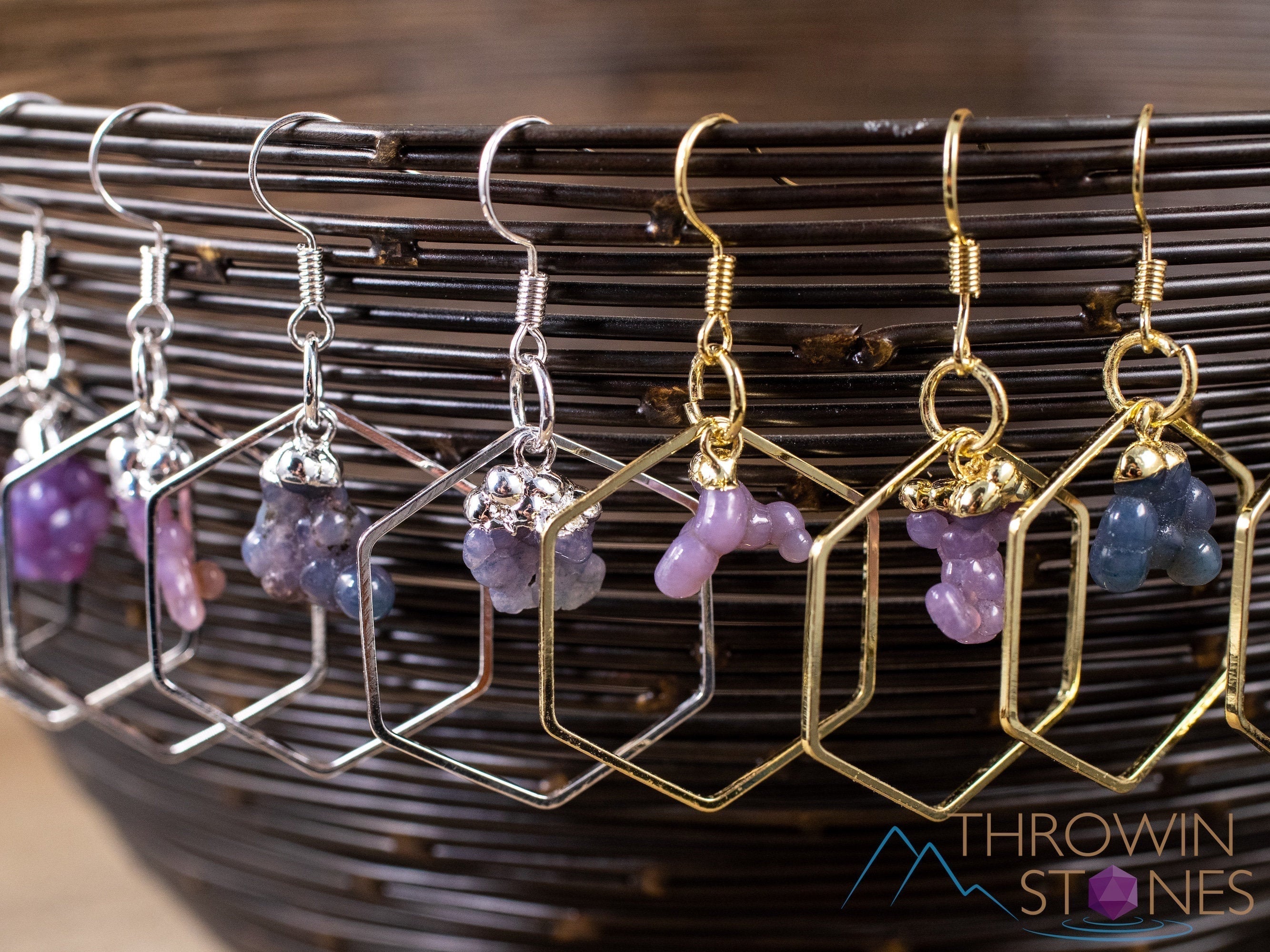 Grape Agate Crystal Hexagon Hoop Earrings | Natural Gemstone Dangle Earrings | Handmade Jewelry Gift for Women | Boho Chic Style for Everyday Wear & Special Occasions