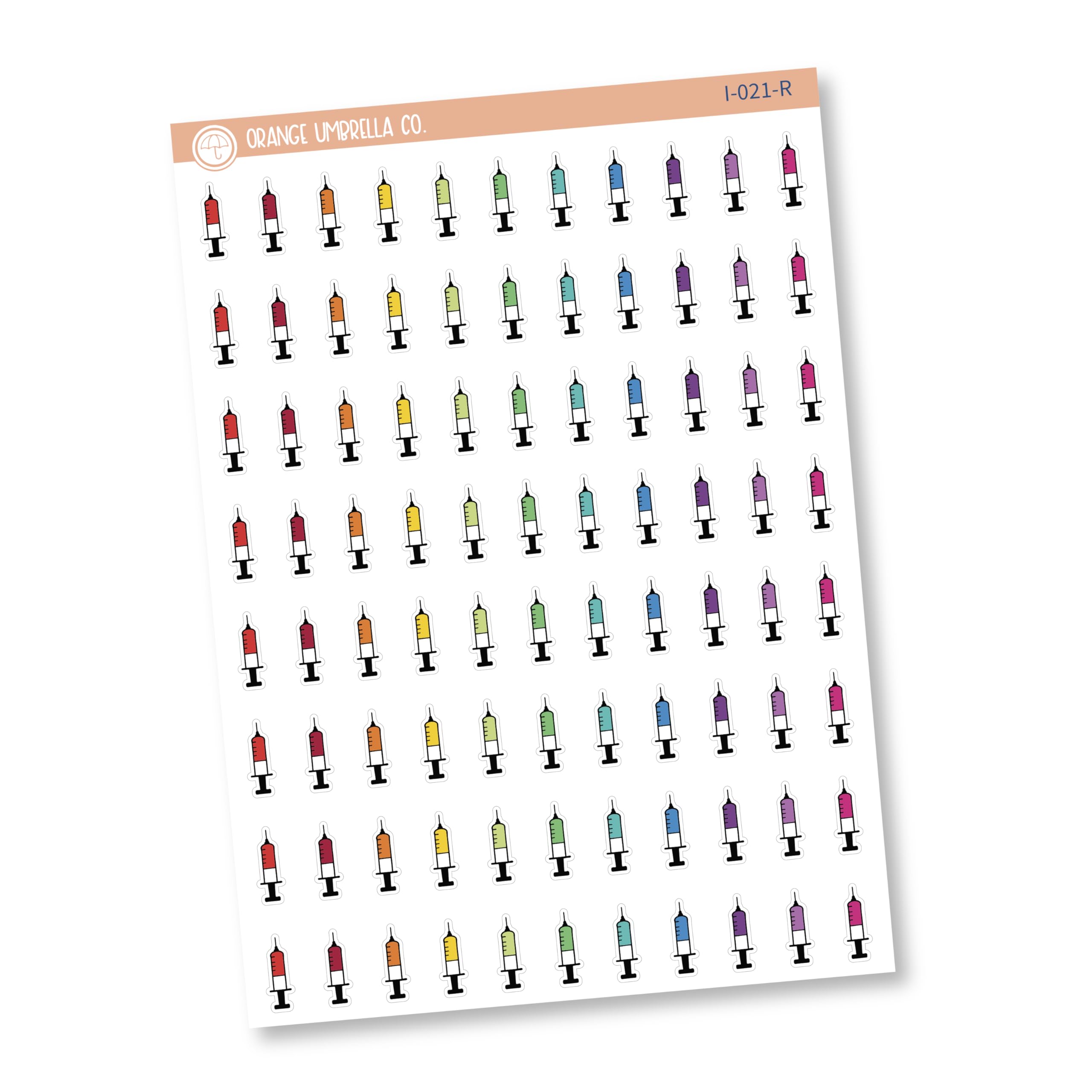 Syringe Icon Planner Stickers - Allergy & Insulin Shot Stickers - Rainbow Color Print Planning Stickers (I-021-R) for Medical Tracking, Health Journaling & Bullet Journal Organization