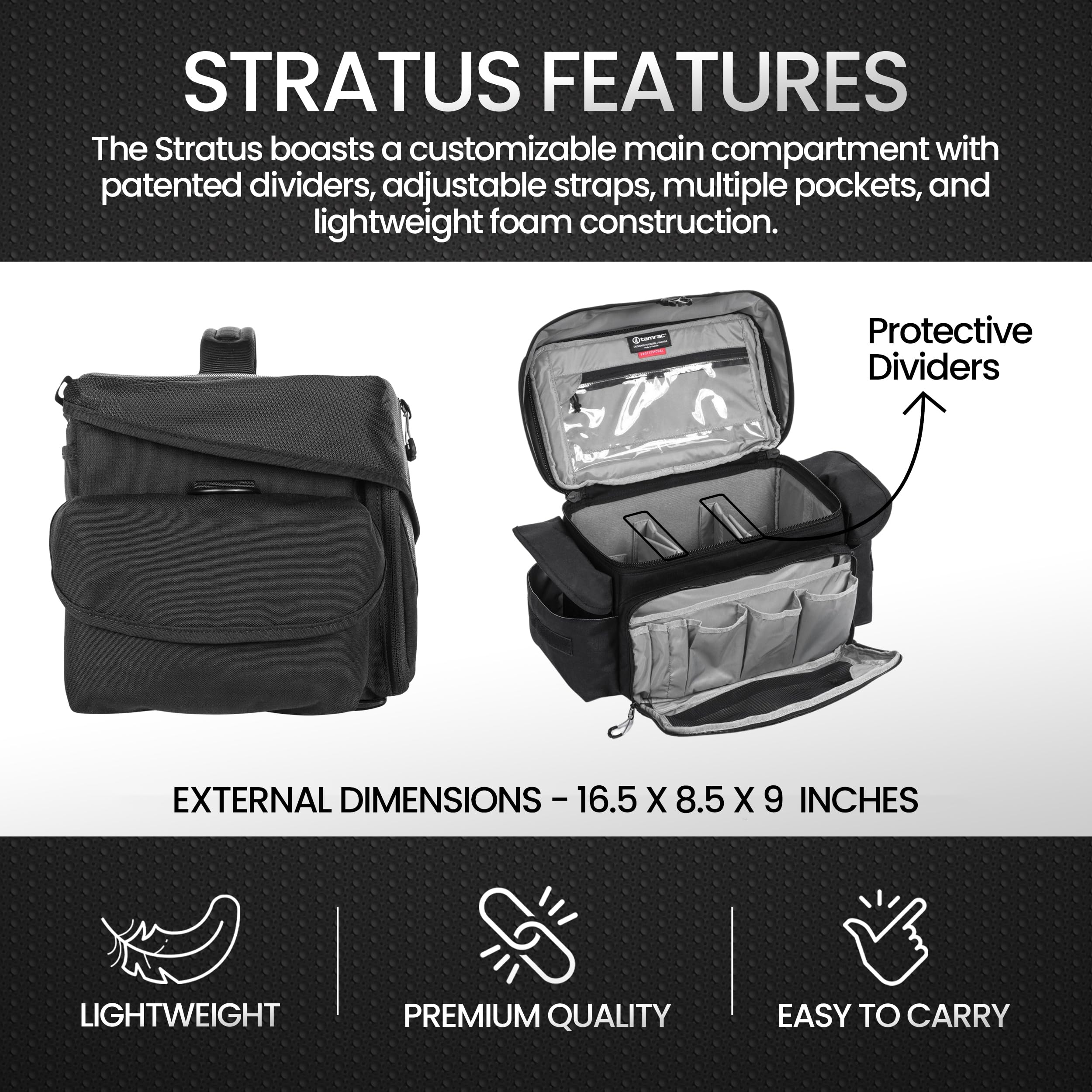 Tamrac Stratus 10 DSLR & Mirrorless Camera Bag - Waterproof Shoulder Bag with Tripod Holder Strap, Padded Interior for Photography Accessories - Perfect for Travel, Hiking & Outdoor Photography (Black)