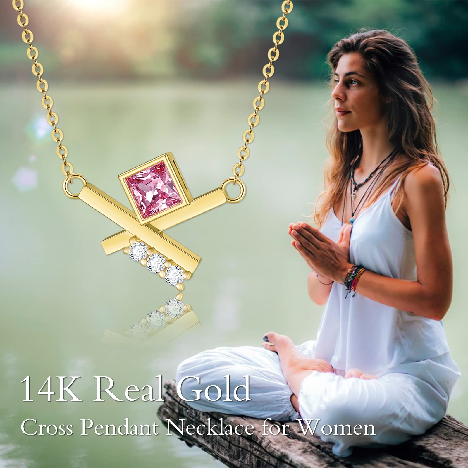 14K Real Gold Moissanite Necklace for Women - Yellow Gold Cross, High Heel Shoe & Pearl Pendant Necklaces | Elegant Mother's Day & Birthday Gifts for Wife, Mom | Perfect for Weddings, Anniversaries & Special Occasions