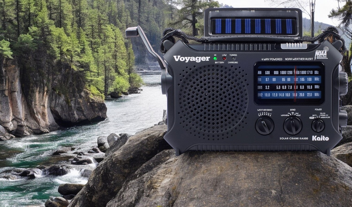 Kaito KA500 Emergency Radio - 5-Way Powered AM/FM/SW NOAA Weather Alert Radio with Solar Panel, Hand Crank, Flashlight & Reading Lamp (Black) - Perfect for Camping, Hiking, and Emergency Preparedness