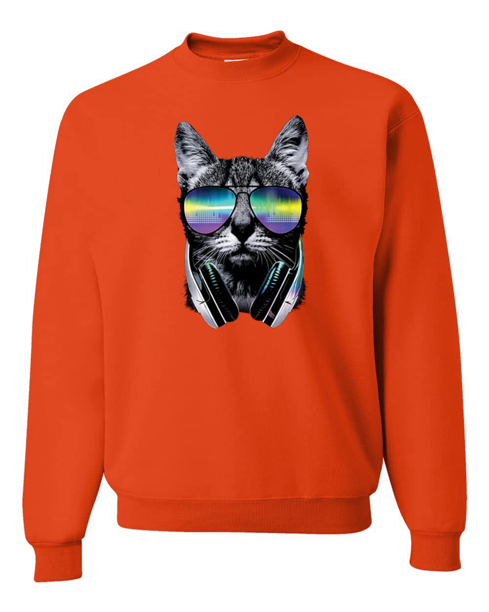 Wild Bobby DJ Kitty Cat with Headphones Graphic Sweatshirt - Cute Cat Lover Unisex Crewneck Pullover for Music & Dance Enthusiasts - Perfect for Concerts, DJ Nights & Casual Wear