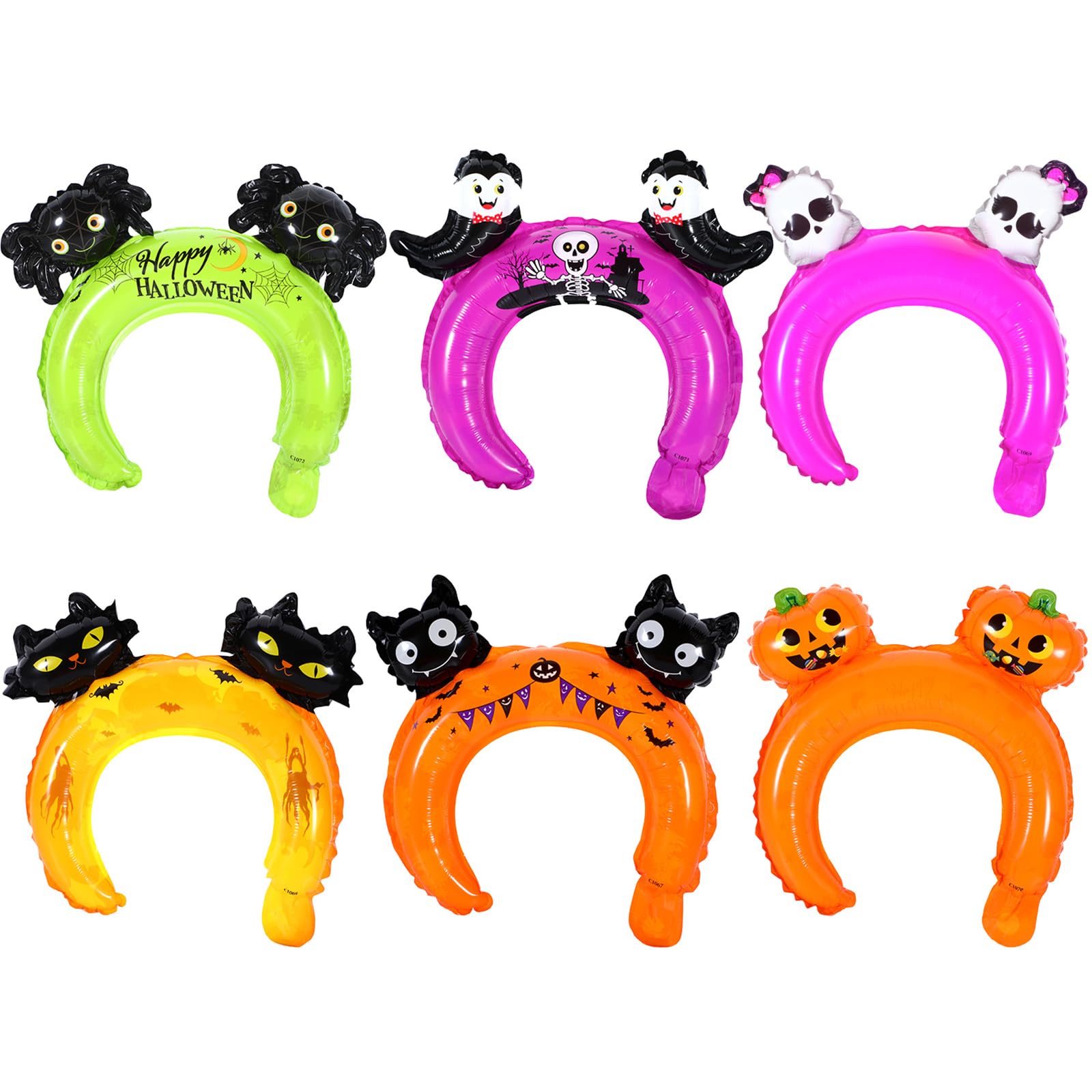 60 Pcs Halloween Inflatable Headbands - Cute Cartoon Balloon Hats & Hair Hoops with Fun Patterns - Perfect for Halloween Party Favors, Photo Props & Costume Accessories (Great for Trick-or-Treating, Costume Parties & Instagram Photos)