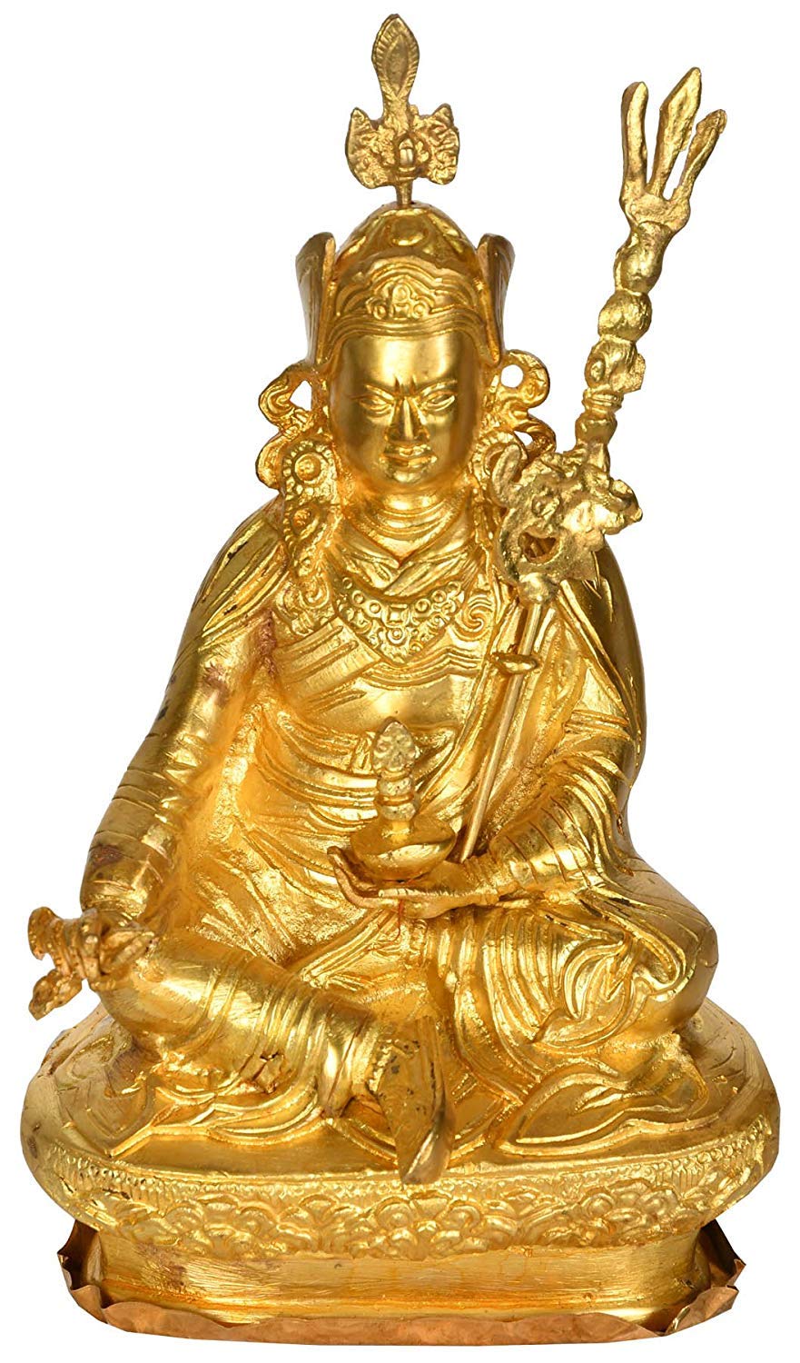 Authentic Tibetan Buddhist Brass Statue - Pink Lotus Guru Padmasambhava Deity for Meditation Altar & Spiritual Home Decor